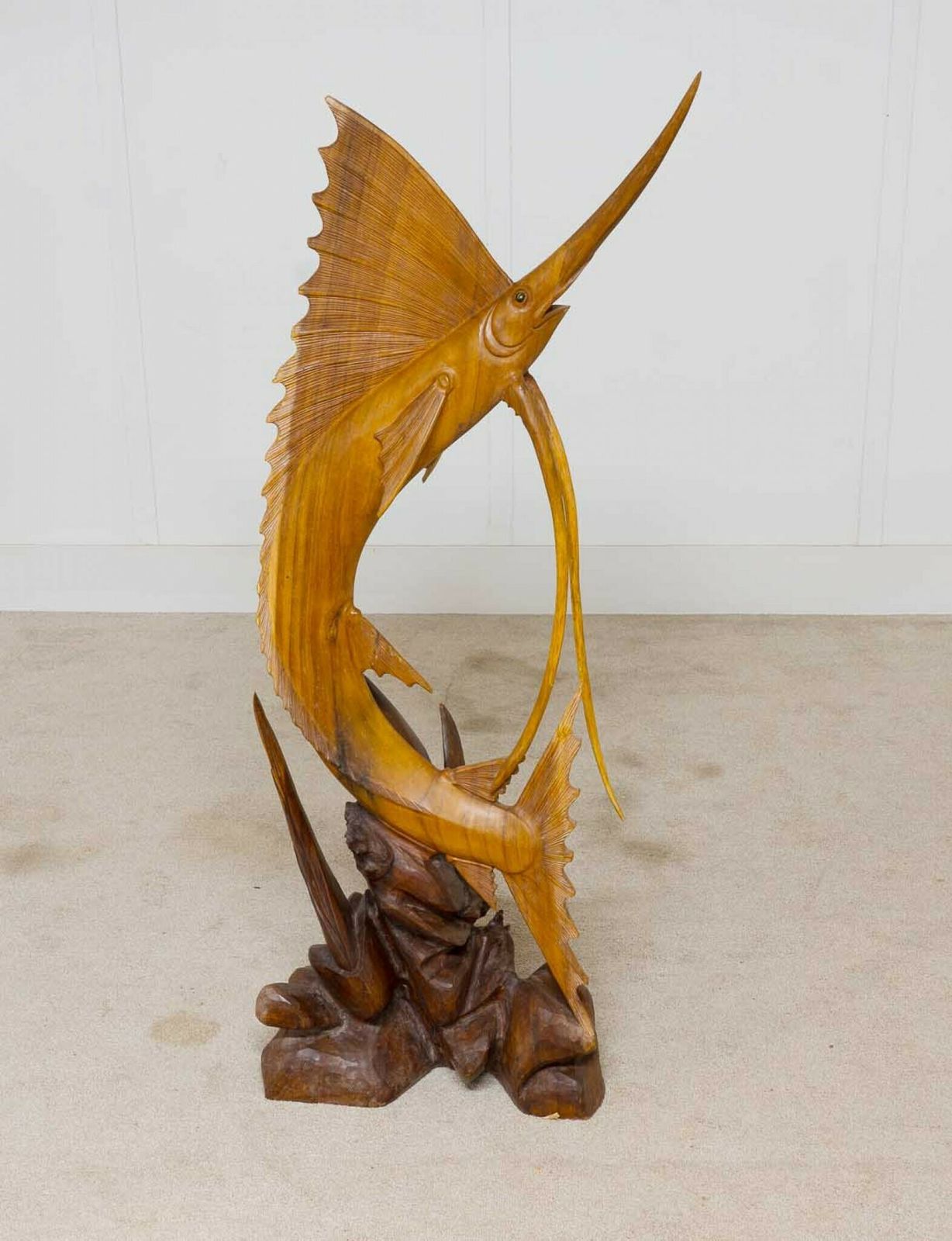 Large French Hand Carved Marlin Fish Sculpture Statue photo for sale