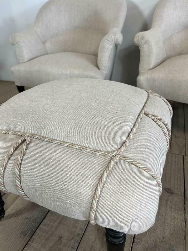 19th Century Antique Napoleon Upholstered Linen Footstool photo Furniture