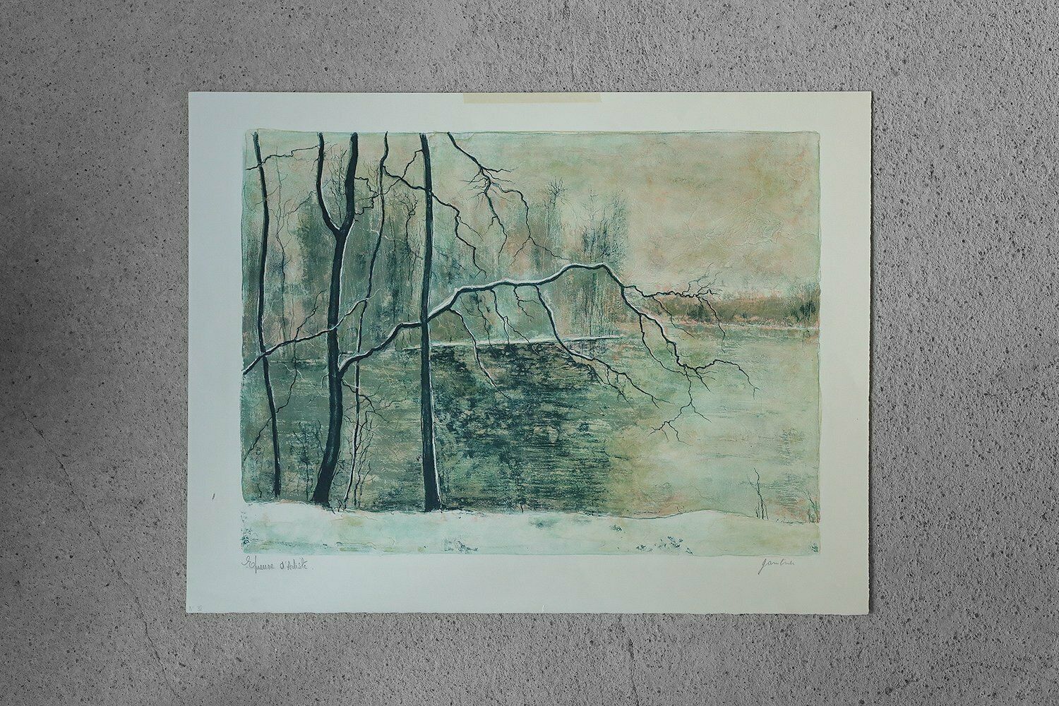 Bernard Gantner, Lac Hivernal Aux Voges, Lithograph On Wove Paper, 1970s