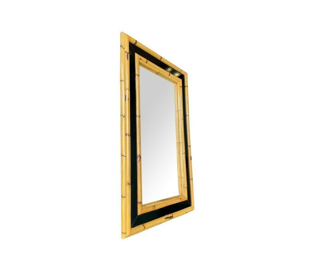 A Large Italian 1970s Bamboo And Black Lacquer Mirror Attributed To Vivai Del Sud photo vinterior