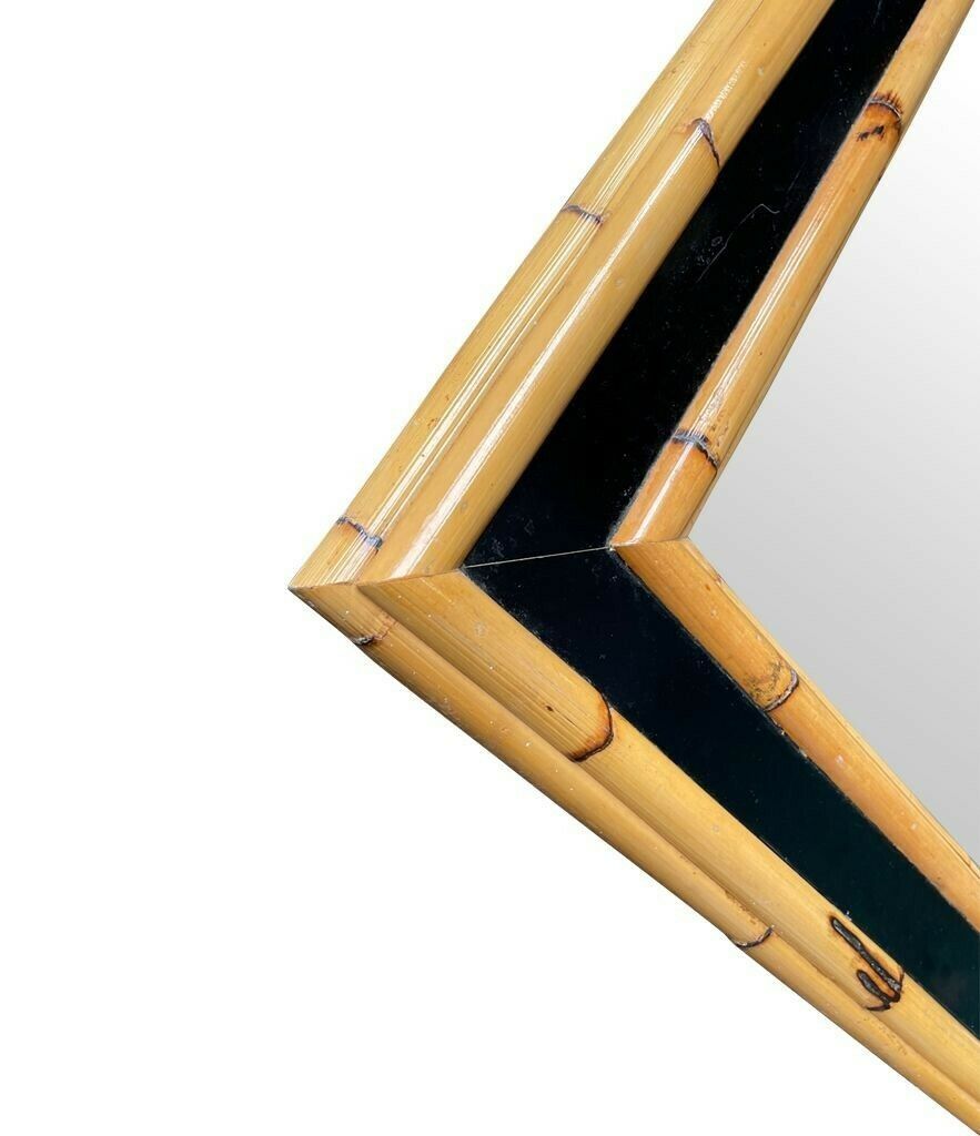 photo for sale A Large Italian 1970s Bamboo And Black Lacquer Mirror Attributed To Vivai Del Sud
