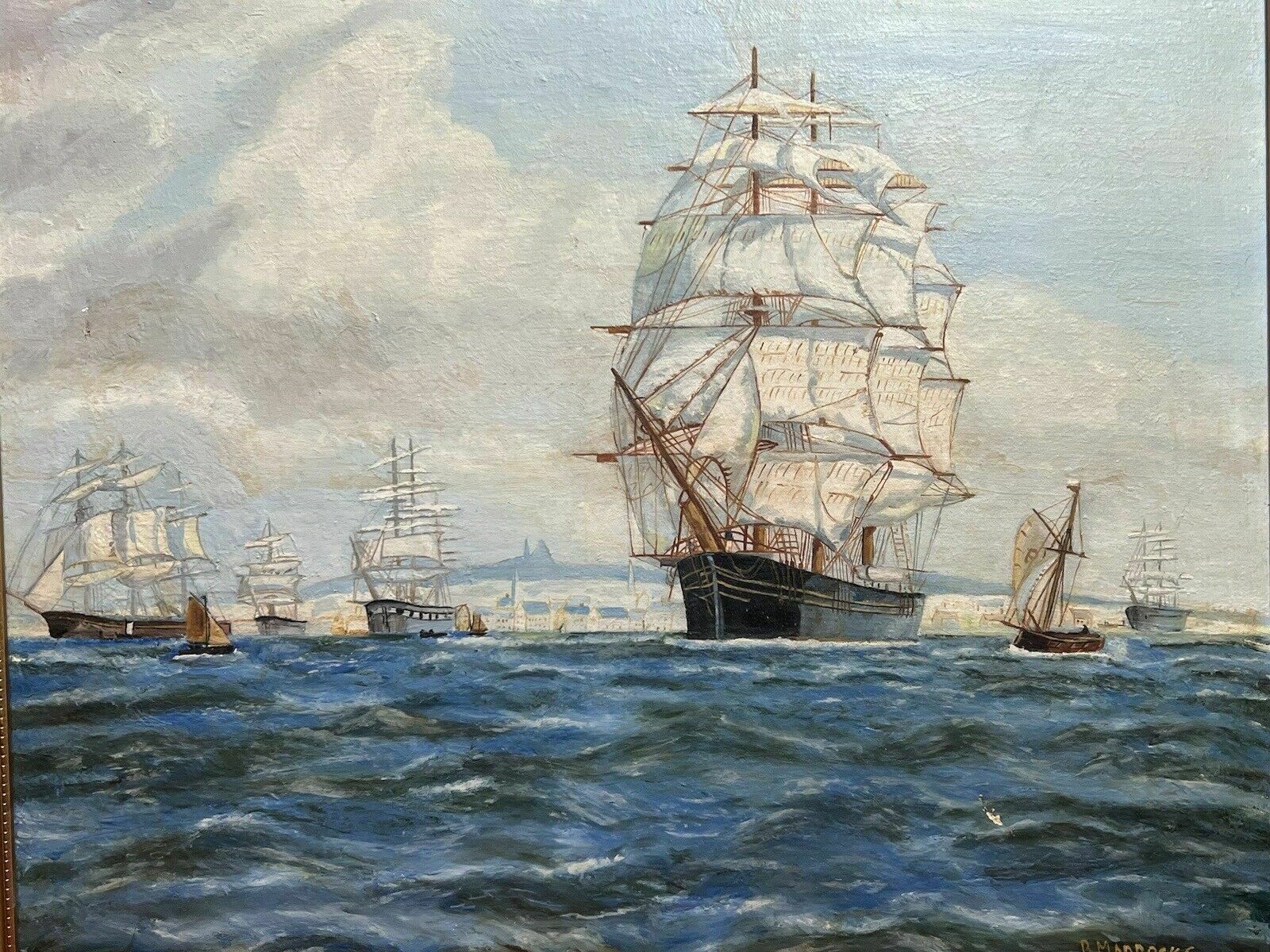 Pair Of Maritime Oil Paintings Of Masted Scooner Sailing Ships Signed B Maddocks photo vinterior