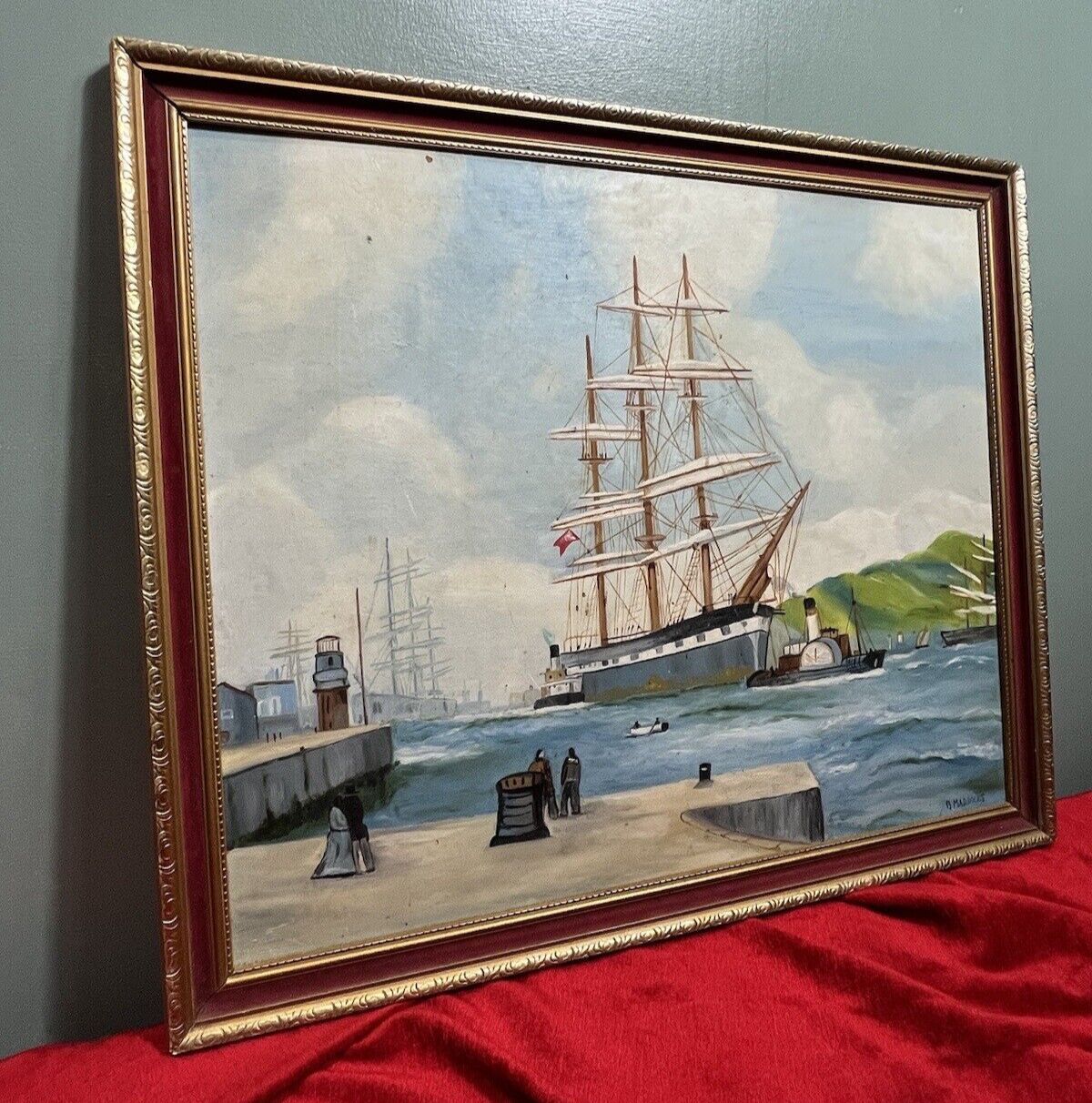 545.0 Pair Of Maritime Oil Paintings Of Masted Scooner Sailing Ships Signed B Maddocks photo