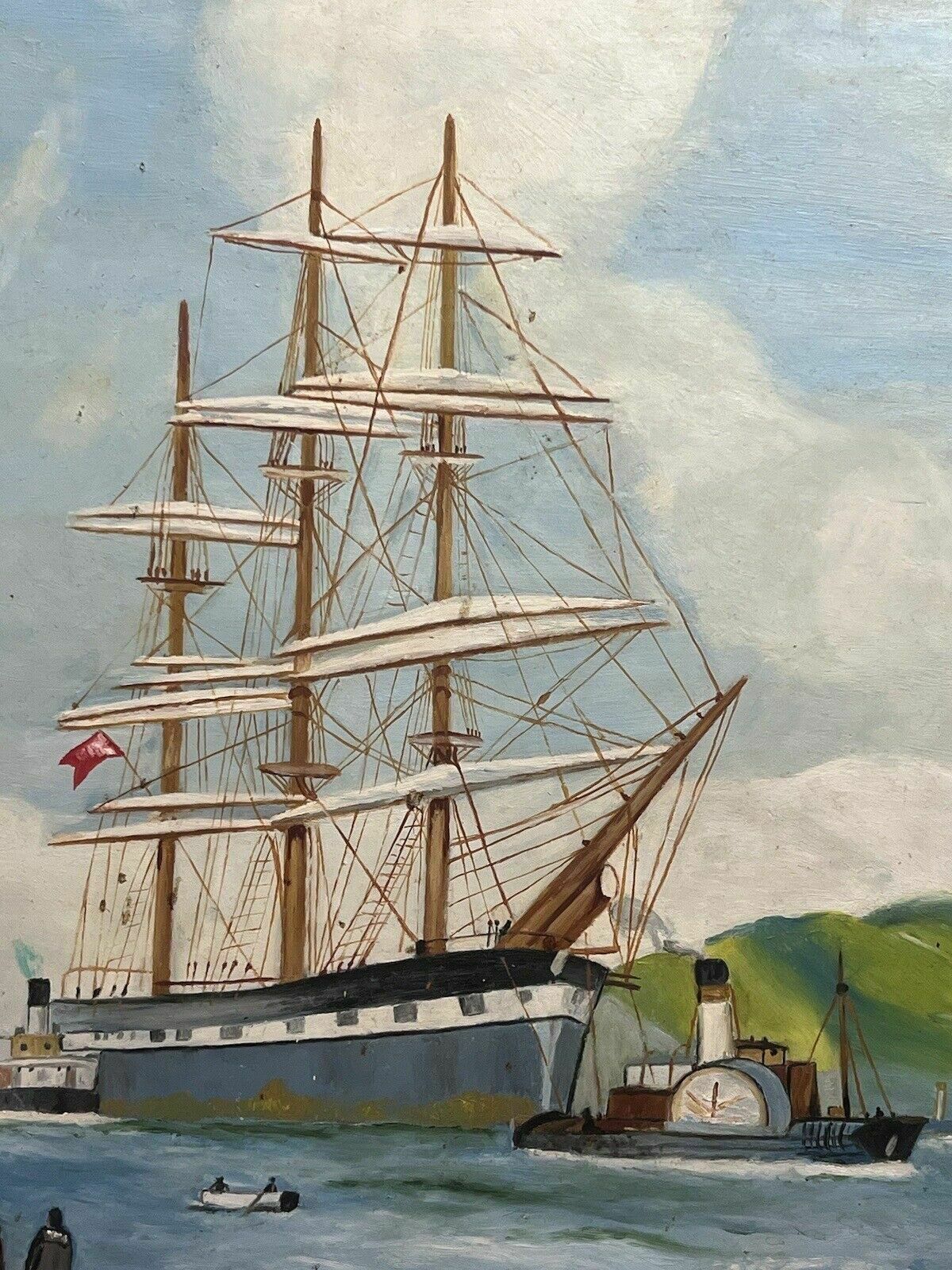 photo vintage Pair Of Maritime Oil Paintings Of Masted Scooner Sailing Ships Signed B Maddocks