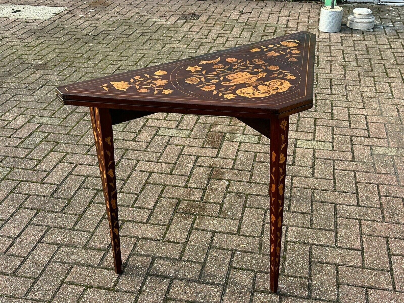 Antique Dutch Marquetry Games Table With Fold Over Lid & Card Playing Area photo Home Decor