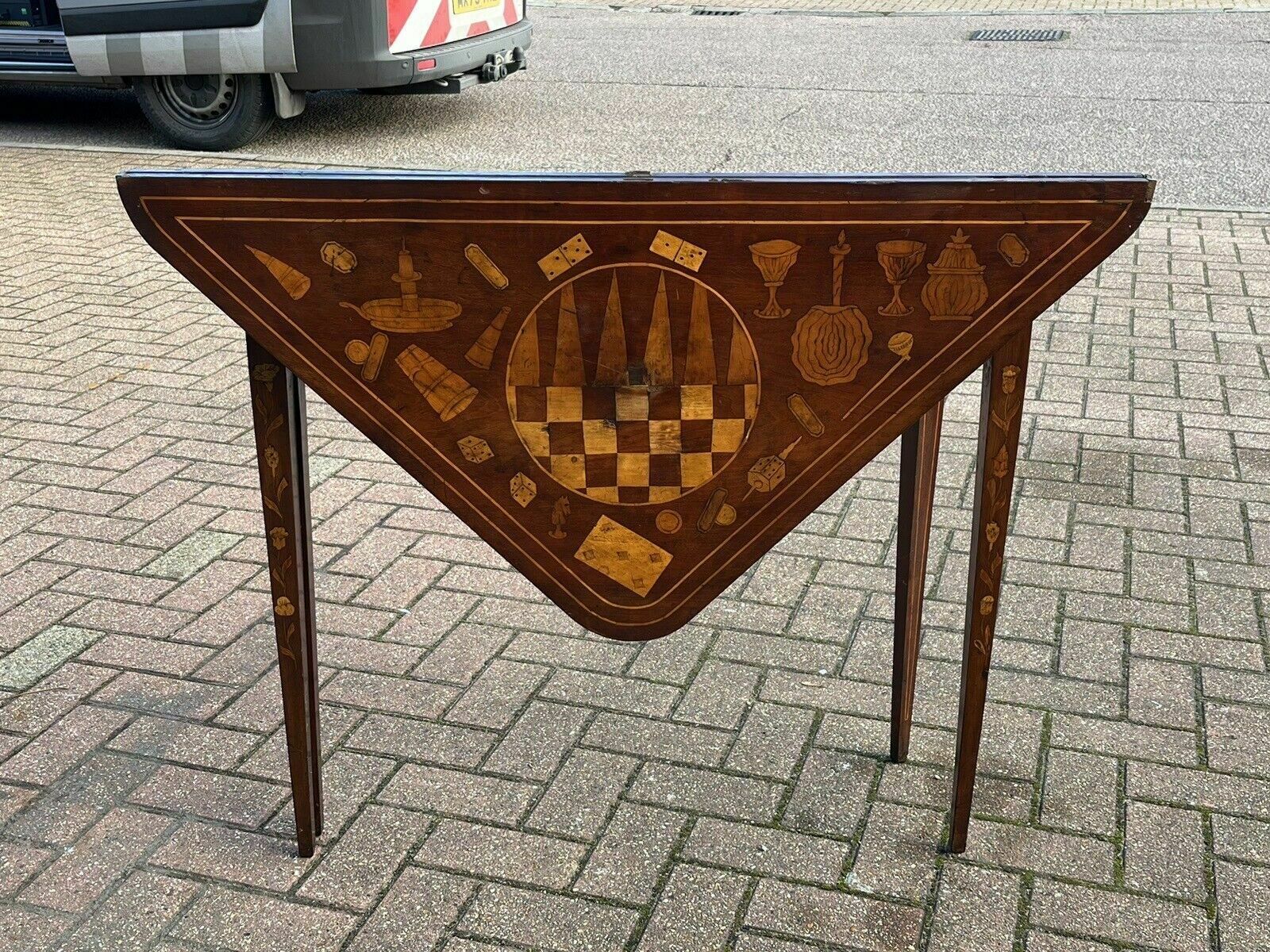 Antique Dutch Marquetry Games Table With Fold Over Lid And Card Playing Area photo furniture
