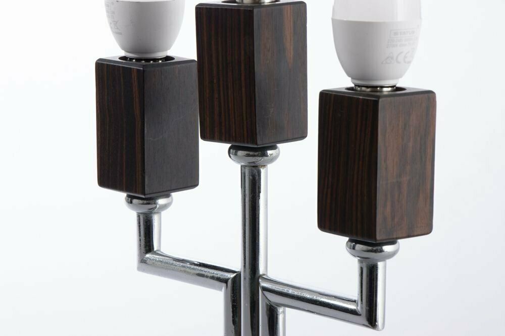 photo furniture French Art Deco Pair Of Triple Candelabra Table Lamps In Macassar & Chrome C.1930
