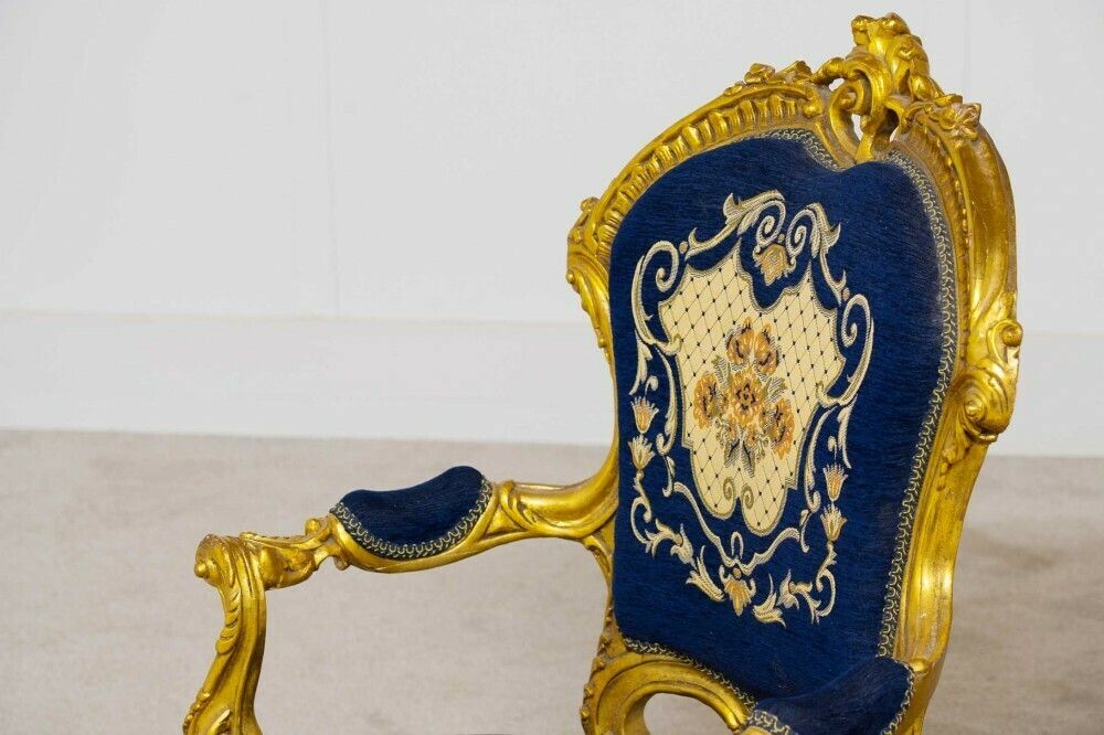Pair Vintage Gilt Arm Chairs French Salon Fauteuil photo 1400.0