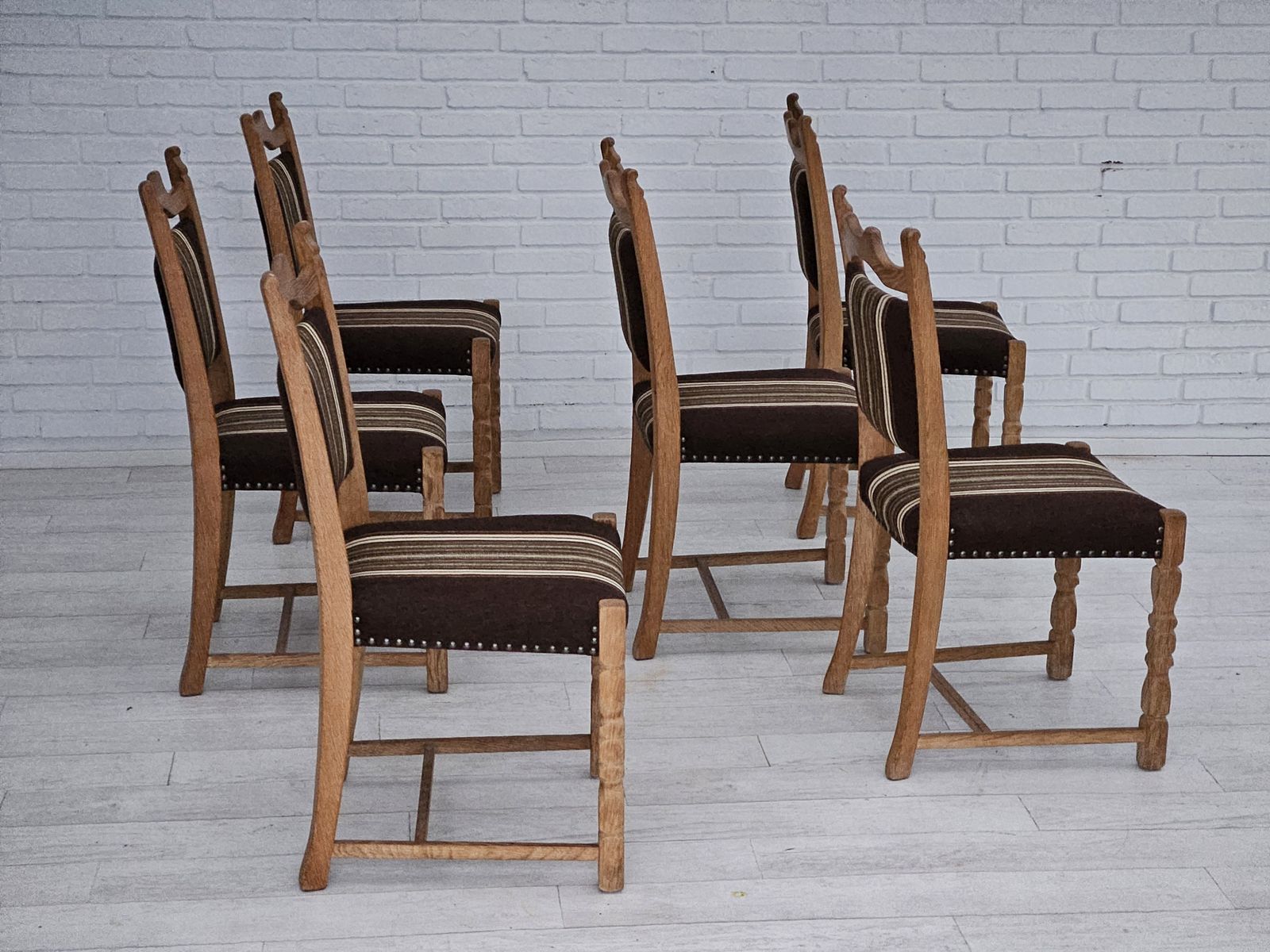 1970s, Set 6 Pcs Of Danish Dinning Chairs, Original Very Good Condition, Oak Wood. photo 1490.0