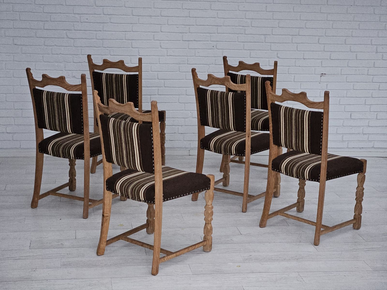 1970s, Set 6 Pcs Of Danish Dinning Chairs, Original Very Good Condition, Oak Wood. photo vintage
