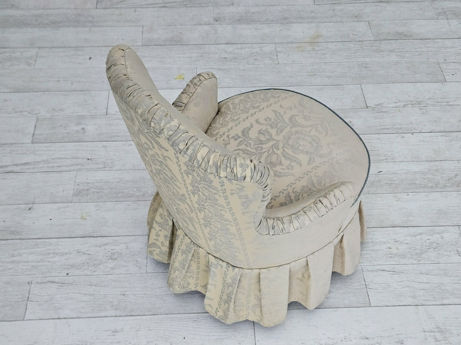 photo buy 1950s, Danish Armchair, Reupholstered, Creamy/White Floral Fabric.