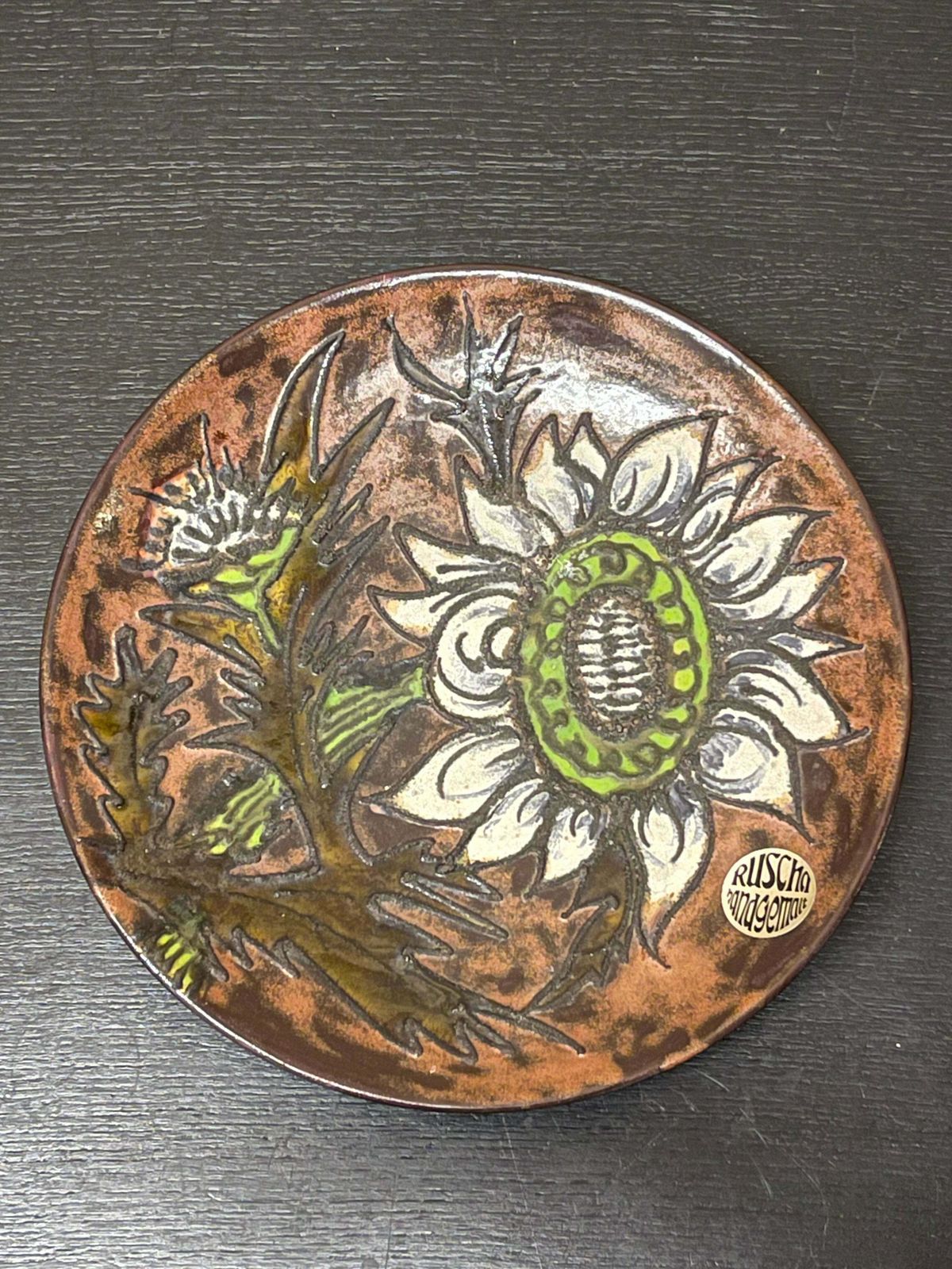 Large 1960s West German Pottery Fat Lava Ceramic Plate By Ruscha Art