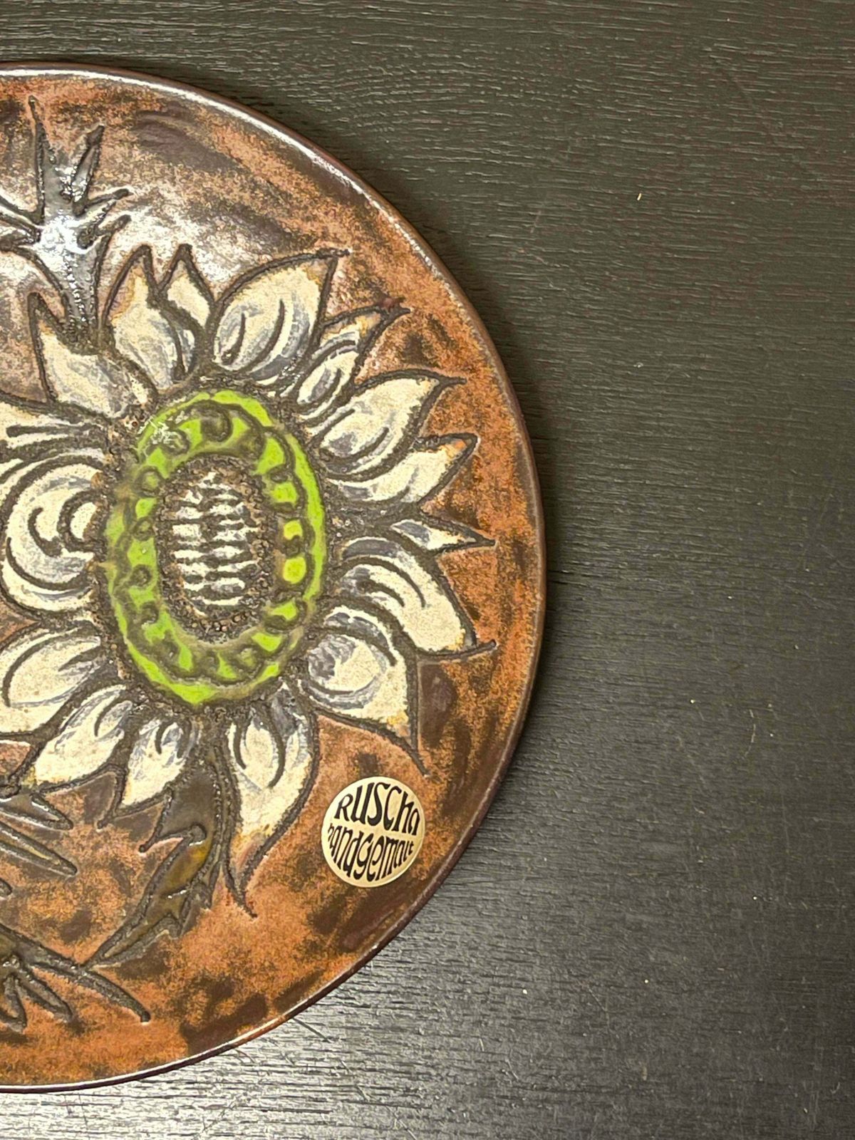 Large 1960s West German Pottery Fat Lava Ceramic Plate By Ruscha Art photo vintage