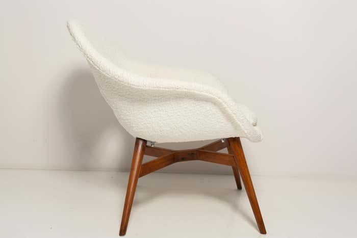 Mid Century White Boucle Shell Chair, Miroslav Navratil, Czechoslovakia, 1960s photo 1811.0