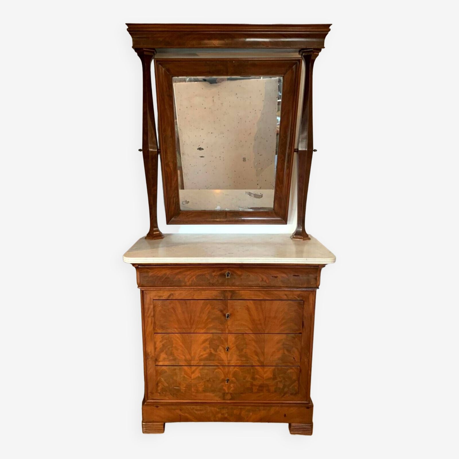 Louis Philippe Dressing Table Chest Of Drawers In Mahogany And 19th Century Veneer