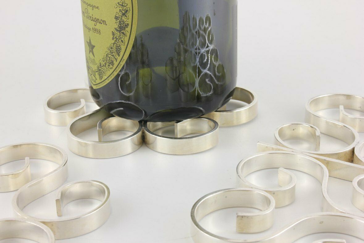 Set Of 3 Silver Plate Gallia Bottle Coaster Trivets By Christofle France. photo Home Decor