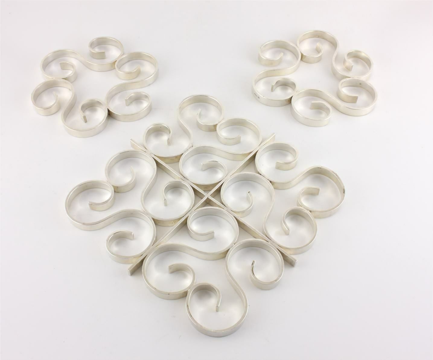 300.0 Set Of 3 Silver Plate Gallia Bottle Coaster Trivets By Christofle France. photo