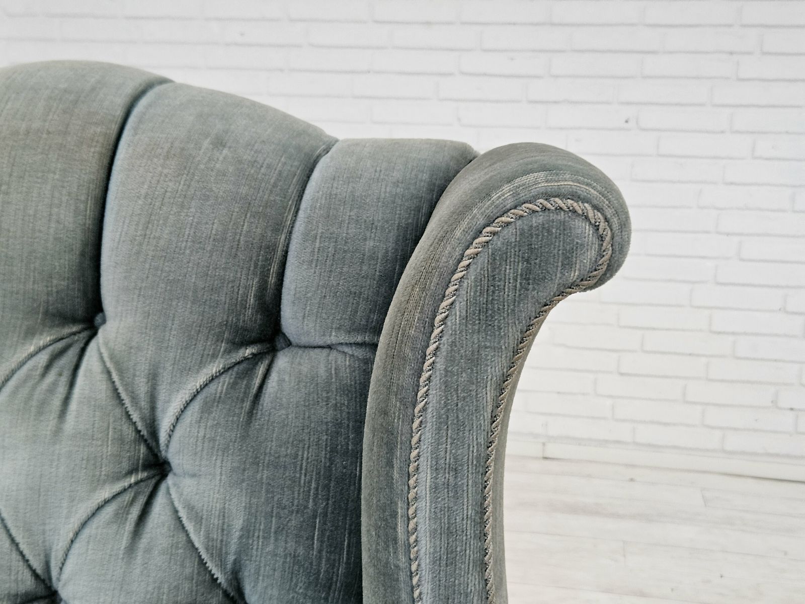 1960s, Danish Wingback Armchair, Light Blue Velour, Original Good Condition. photo for sale