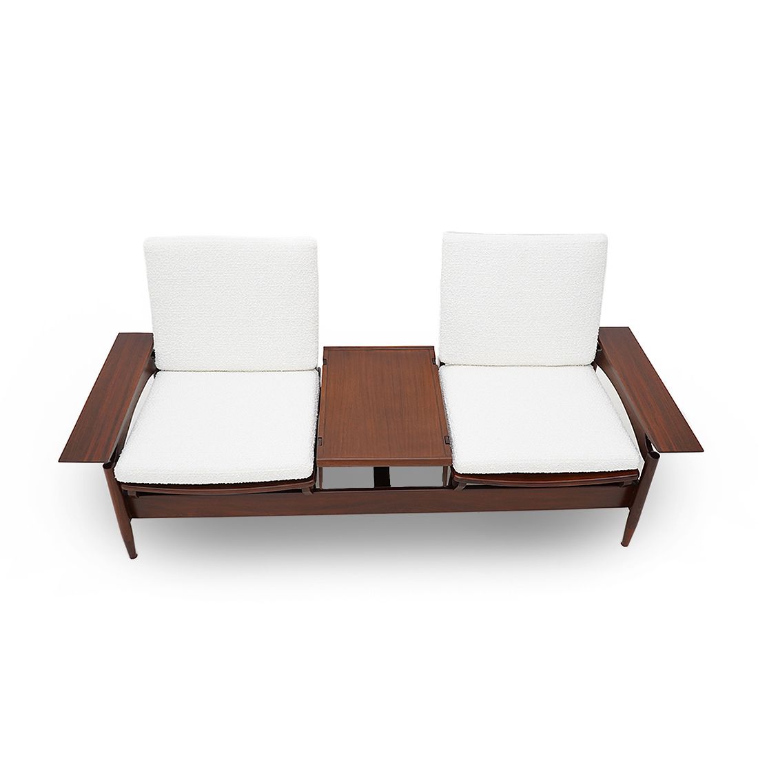 Sofa In Wood And White Bouclé By Mario Franchioni For Framar, 1960s photo furniture