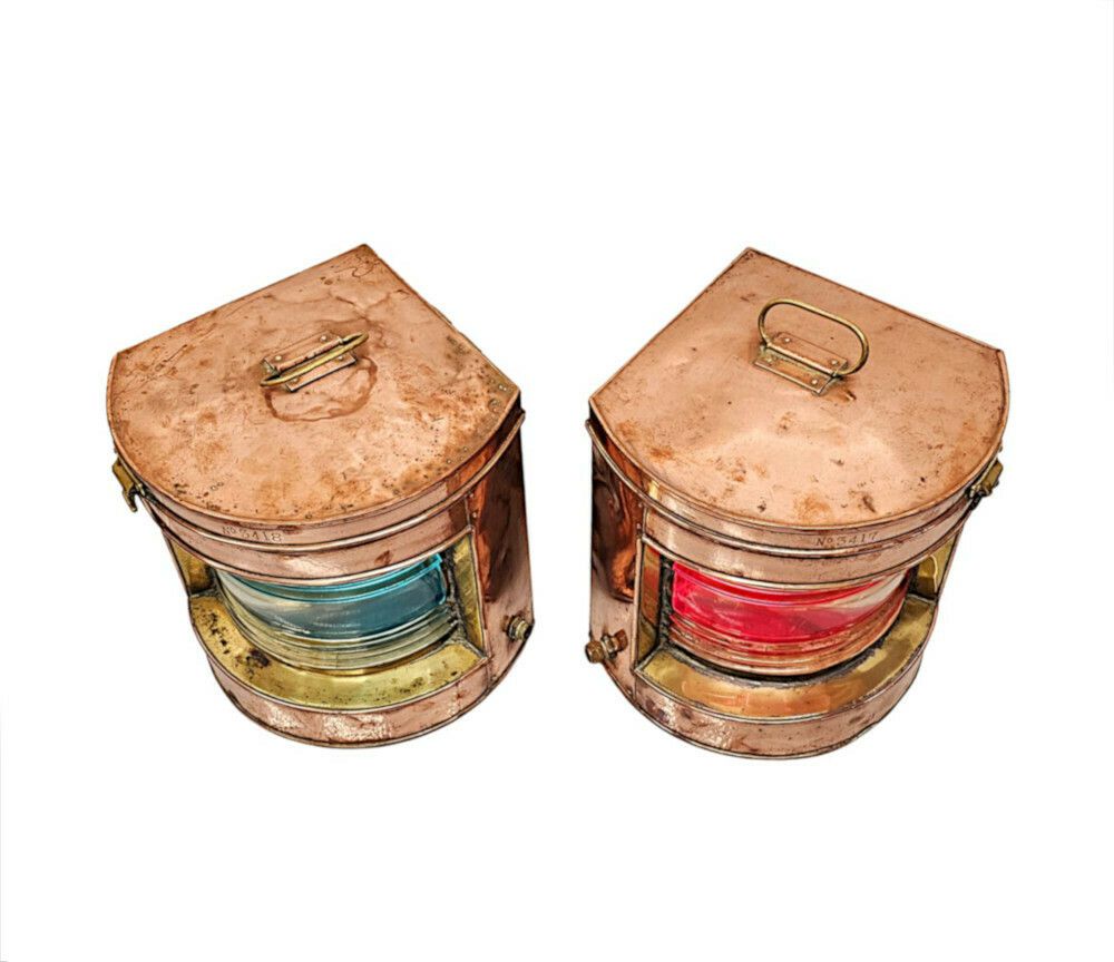 A Very Rare Pair Of Early 20th Century Copper And Brass Ships Lanterns photo furniture