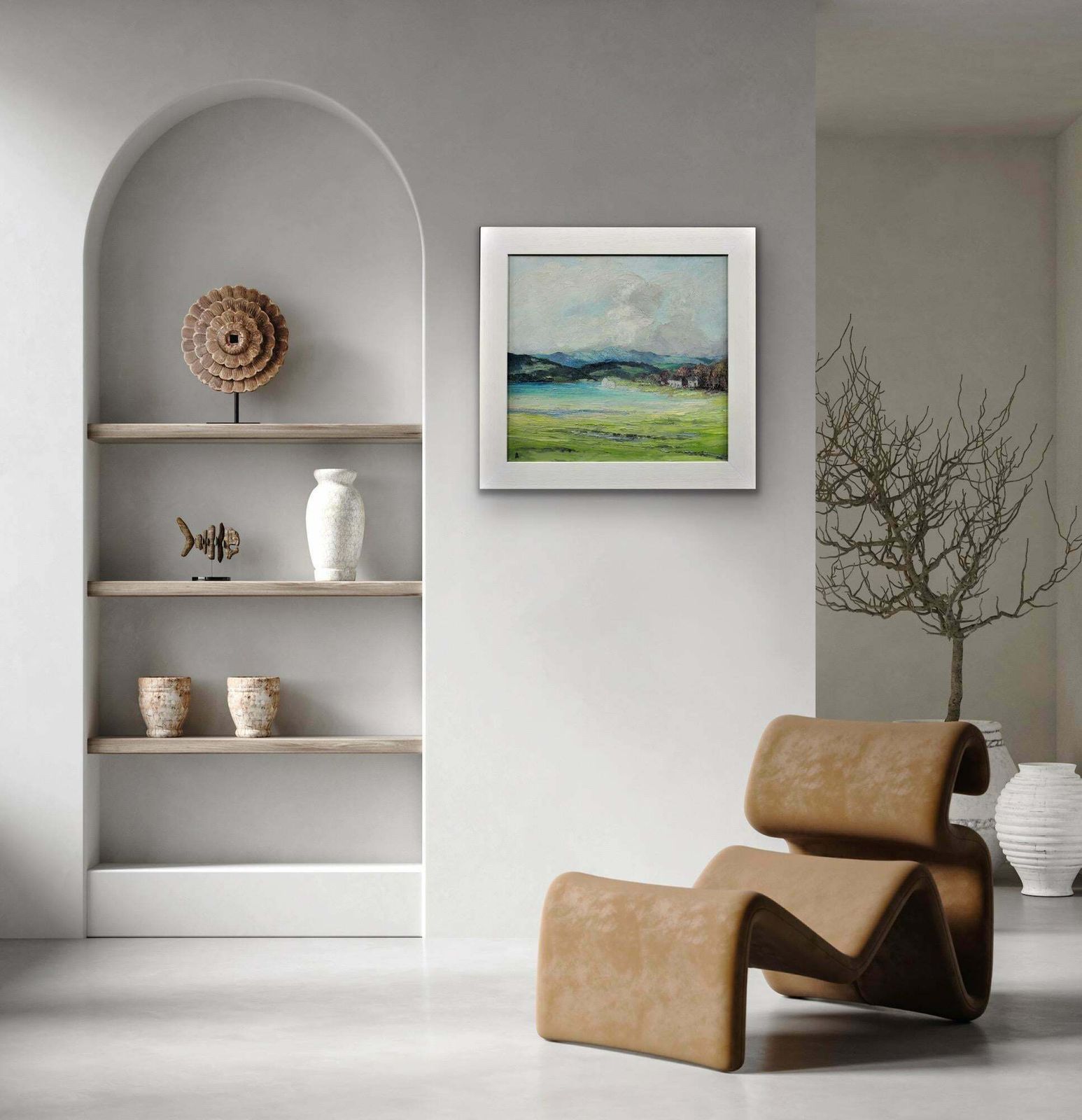 photo vinterior Helen Layfield Bradley 1900 To 1979. English. Sunshine & Shadows Across The Leven Estuary, 1965. Framed Lake District Landscape Impasto Oil Painting.