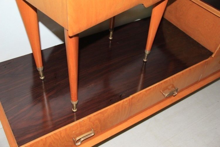 Chest Of Drawers With Italian 1950 Bedside Tables In Elm And Brass photo vintage