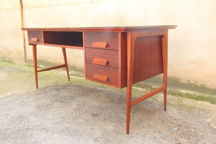 Italian Mi Centruy Modern Desk Mahogany Wood Vittorio Dassi 