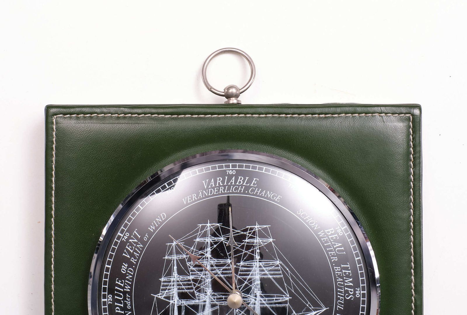 Les Ateliers L&M Bordeaux Barometer Stich Leather 1960s France photo Home Decor