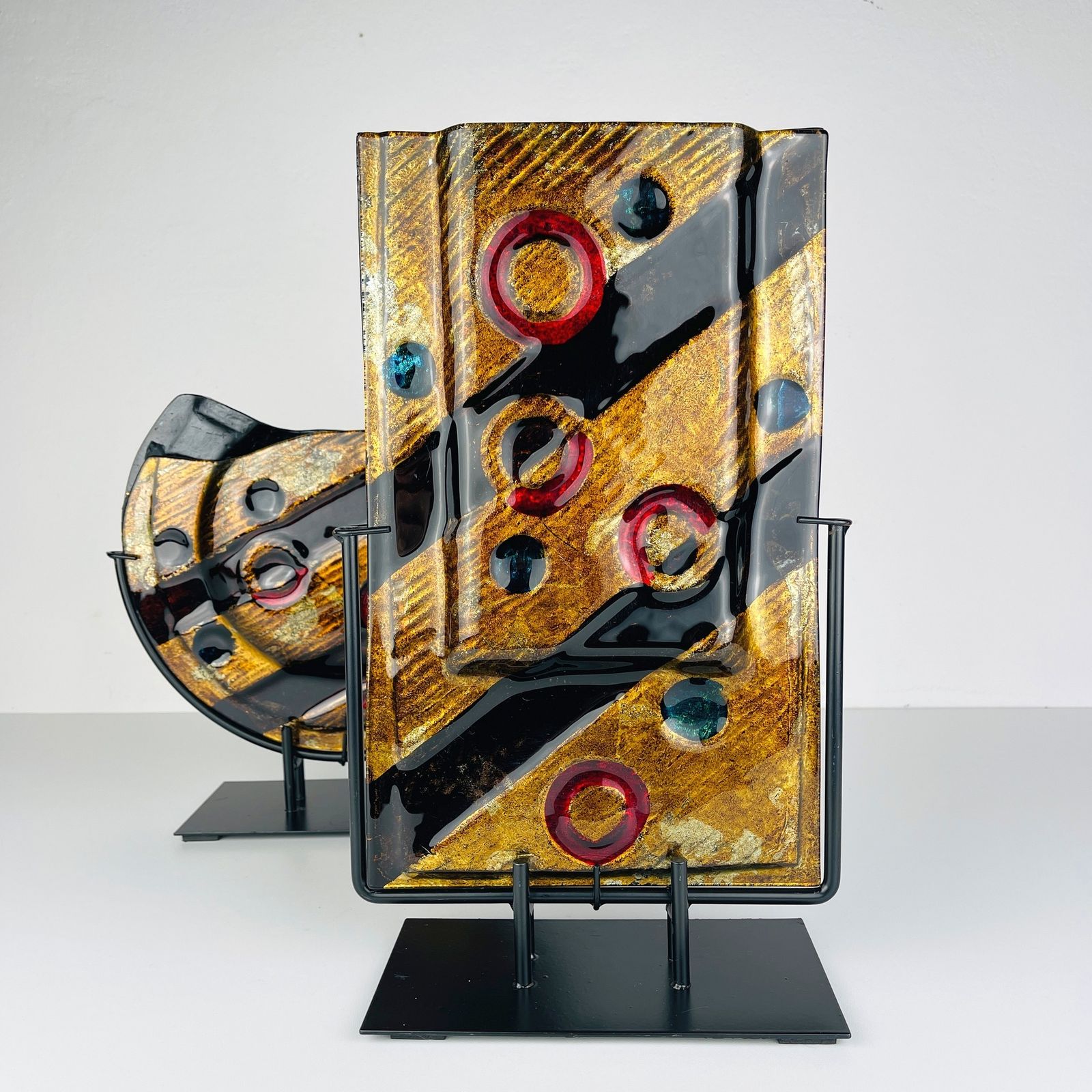 Murano Glass Geometric Vases By Arte Muranese Italy 2000 / Set Of 2 photo furniture