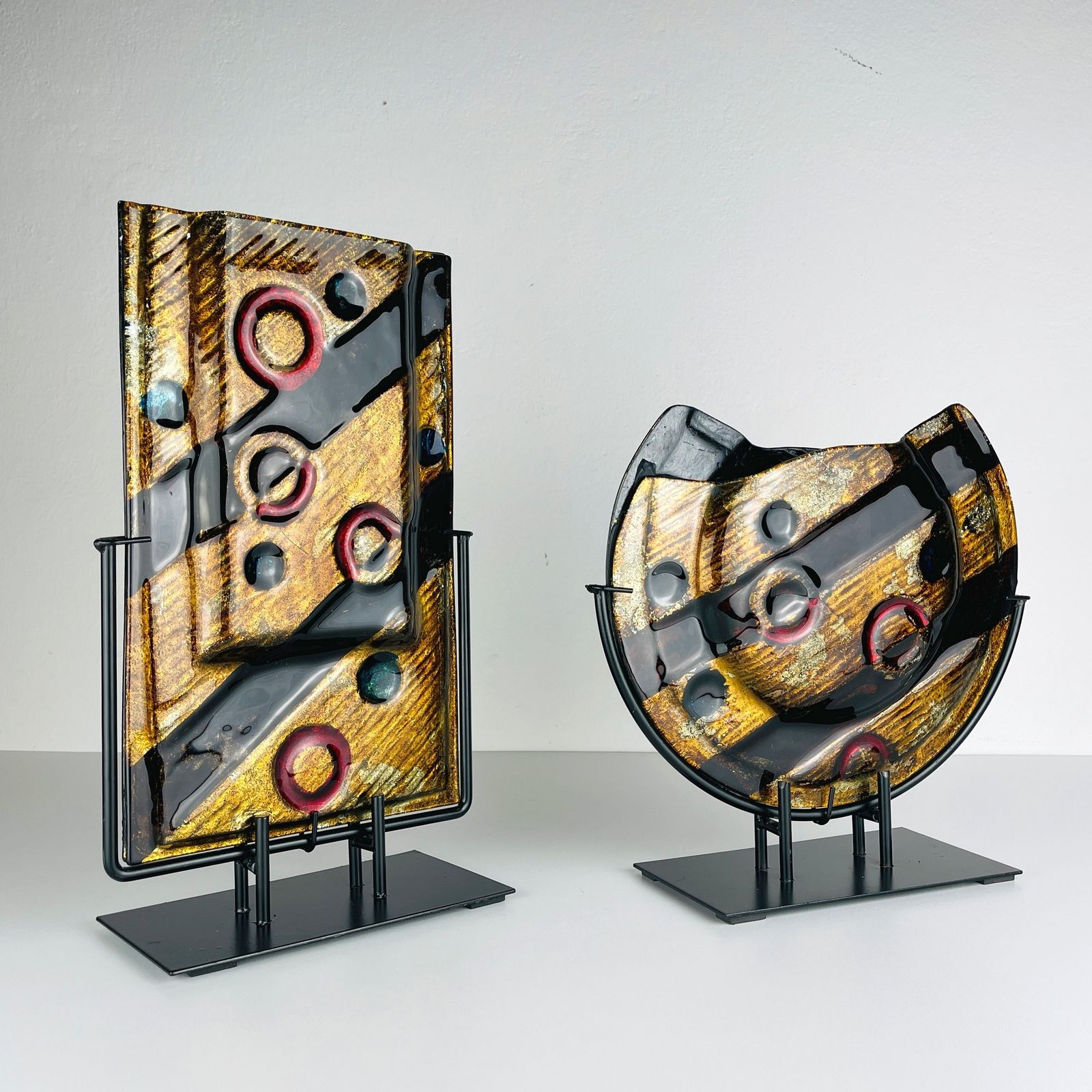 Home Decor Murano Glass Geometric Vases By Arte Muranese Italy 2000 / Set Of 2 photo