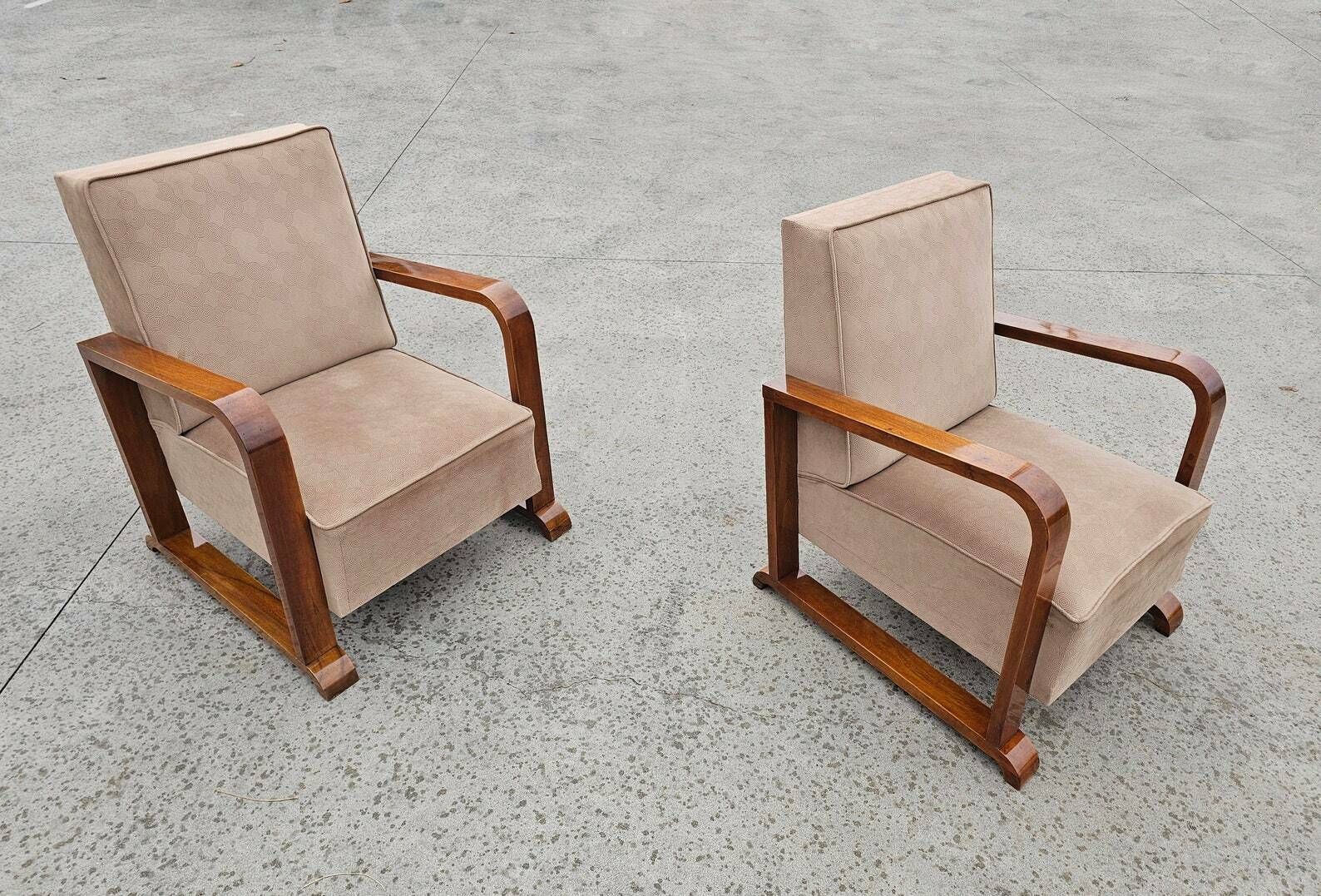 Pair Of Very Rare Art Deco Armchairs Done In Solid Walnut // Made In Austria In 1920s photo furniture
