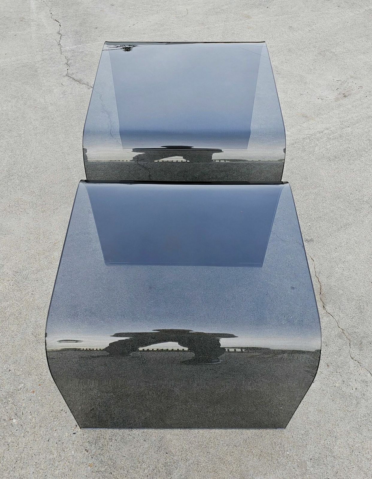 Set Of Two Glass Waterfall Nesting Tables Done In Tinted Glass Attributed To Fiam // Made In Italy In 1980s photo vinterior