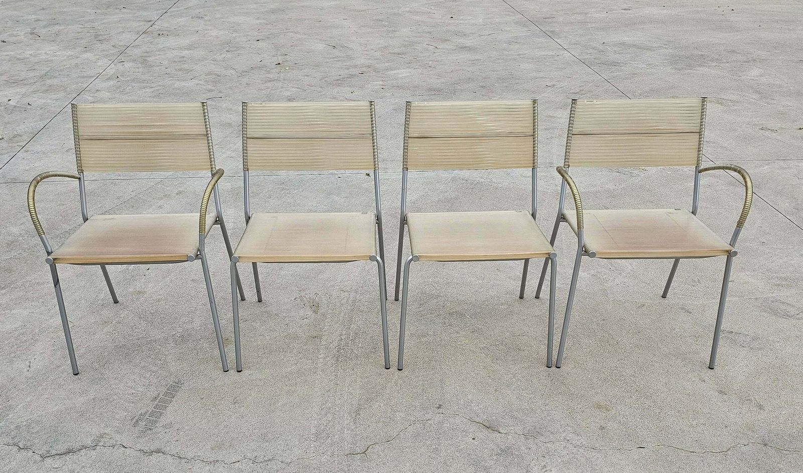 Set Of 4 Postmodern Dining Chairs "Miss B" By Tito Agnoli For Bonacina // Spaghetti Chairs By Bonacina // Made In Italy In 1990s