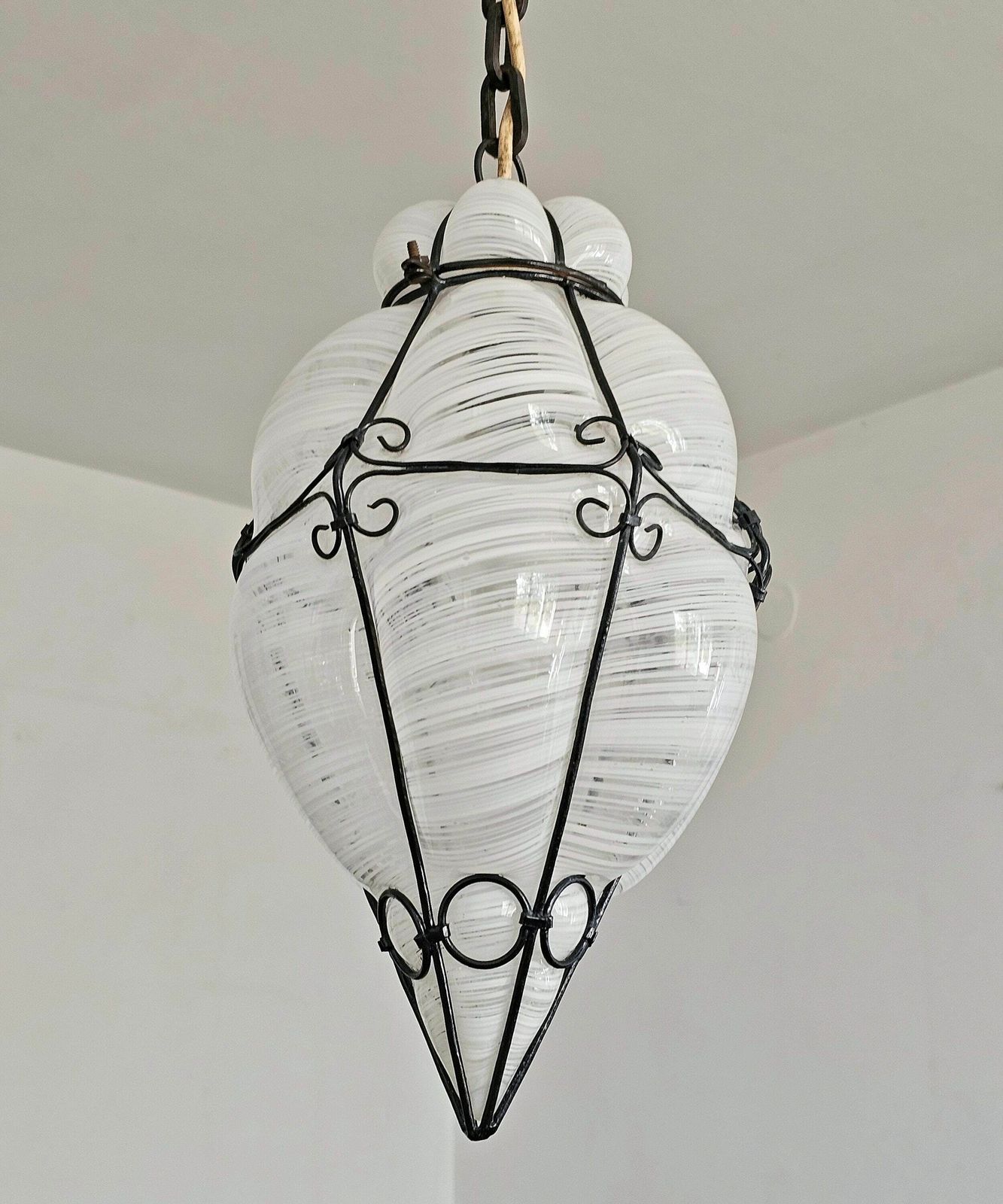 Vintage Mouth Blown Murano Caged Glass Lantern By Archimede Seguso // Made In Italy In 1940s