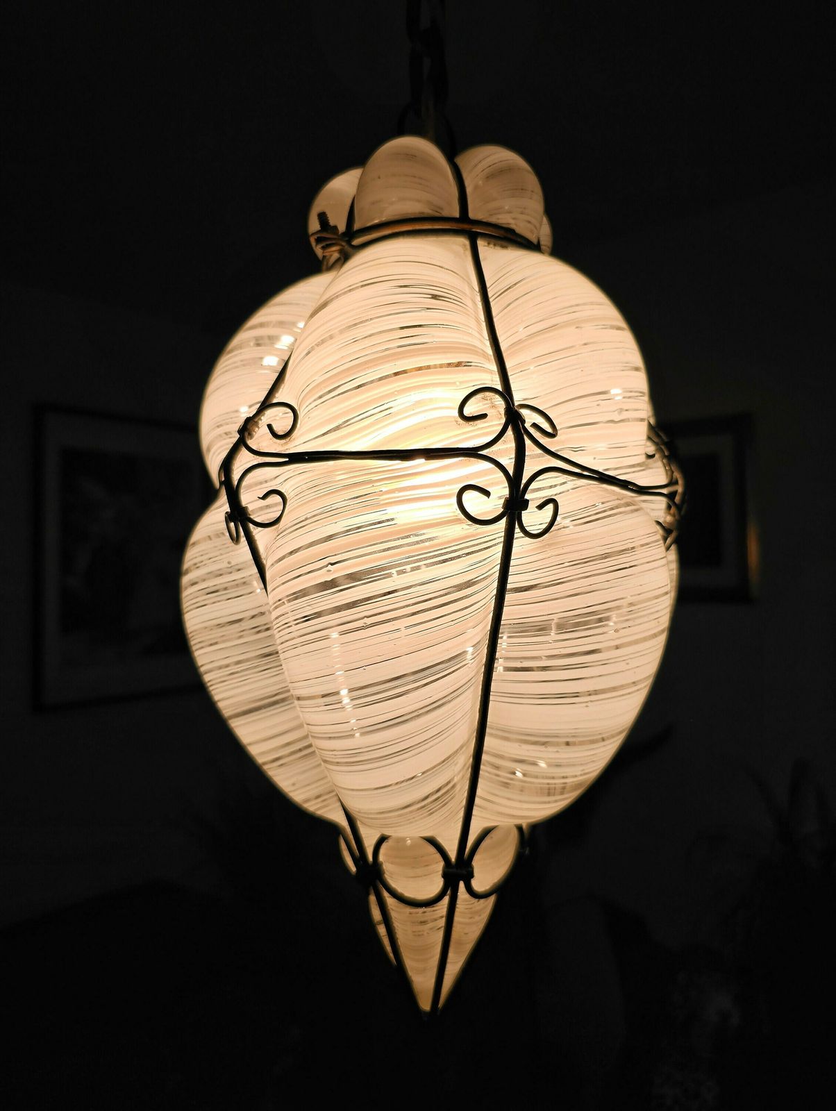 Vintage Mouth Blown Murano Caged Glass Lantern By Archimede Seguso // Made In Italy In 1940s photo furniture