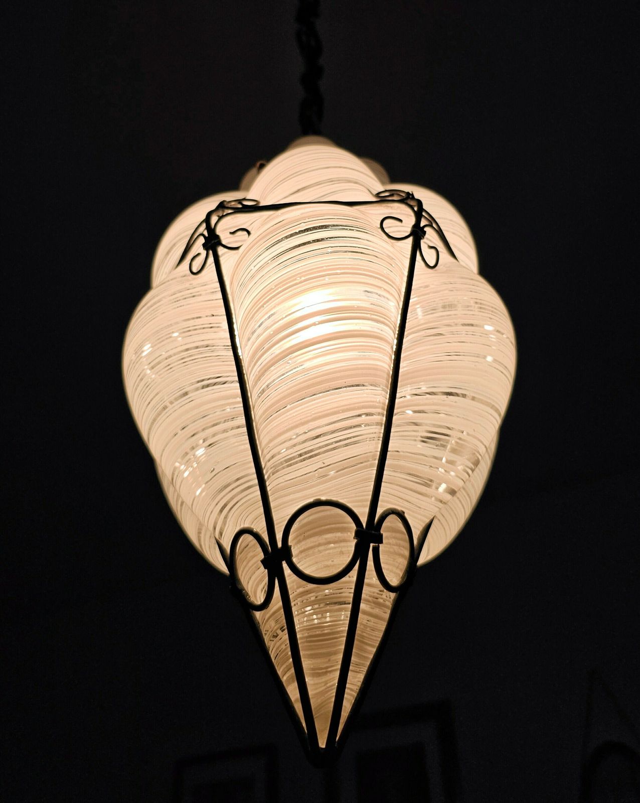 photo for sale Vintage Mouth Blown Murano Caged Glass Lantern By Archimede Seguso // Made In Italy In 1940s