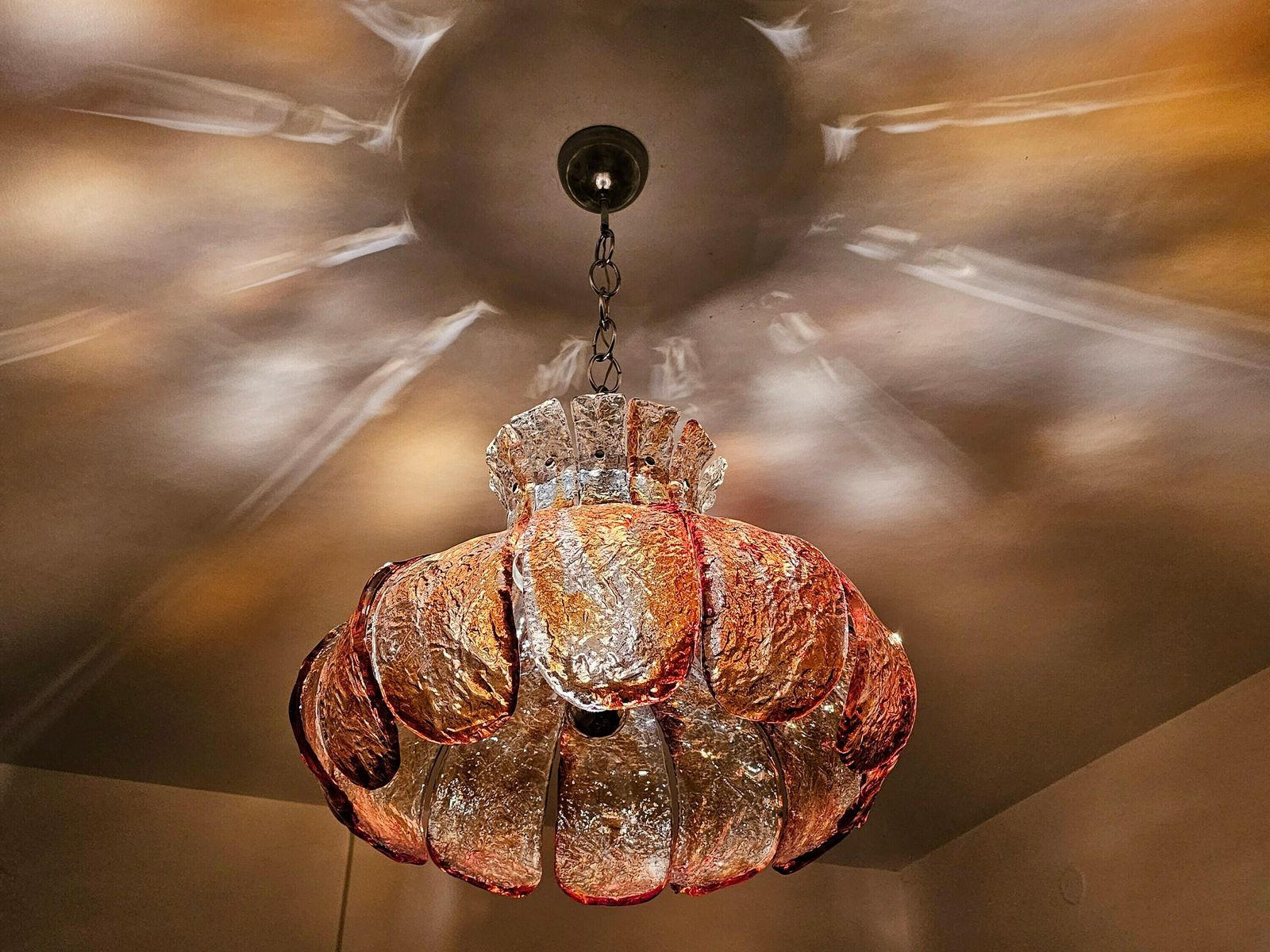 Mid Century Modern Murano Glass Chandelier Shaded As A Flower Designed By Carlo Nason For Av Mazzega // Made In Italy In 1960s photo for sale