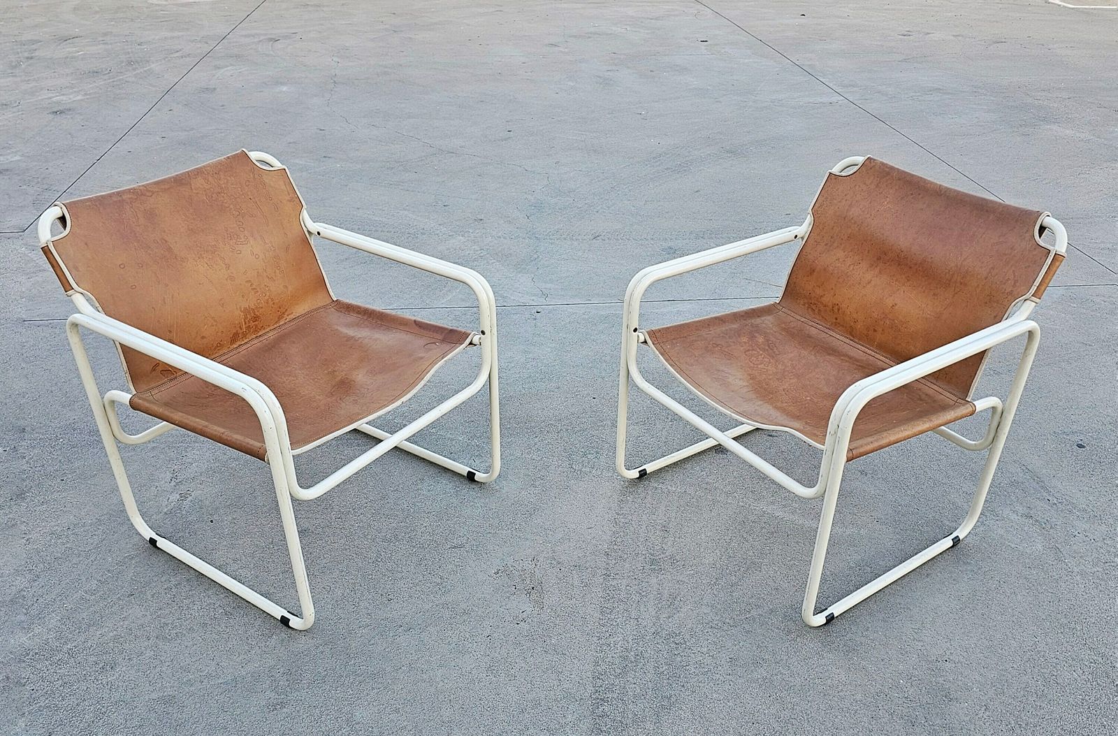 Pair Of Bauhaus Style Tubular Easy Chairs In Cognac Leather By Jox Interni // Made In The Netherlands In 1970s photo vintage