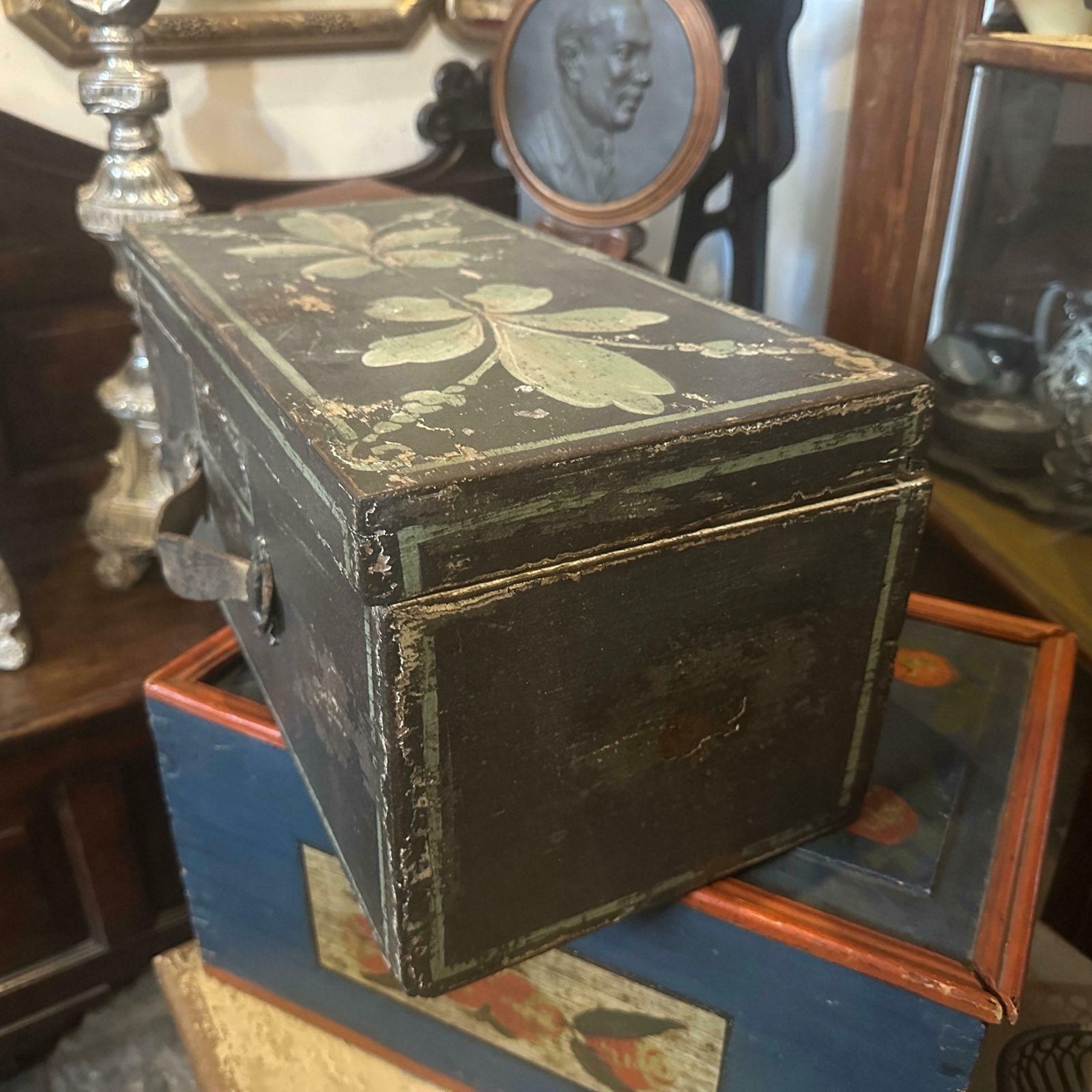 photo furniture 1890s Louis Philippe Brown And Green Lacquered Wood Sicilian Box