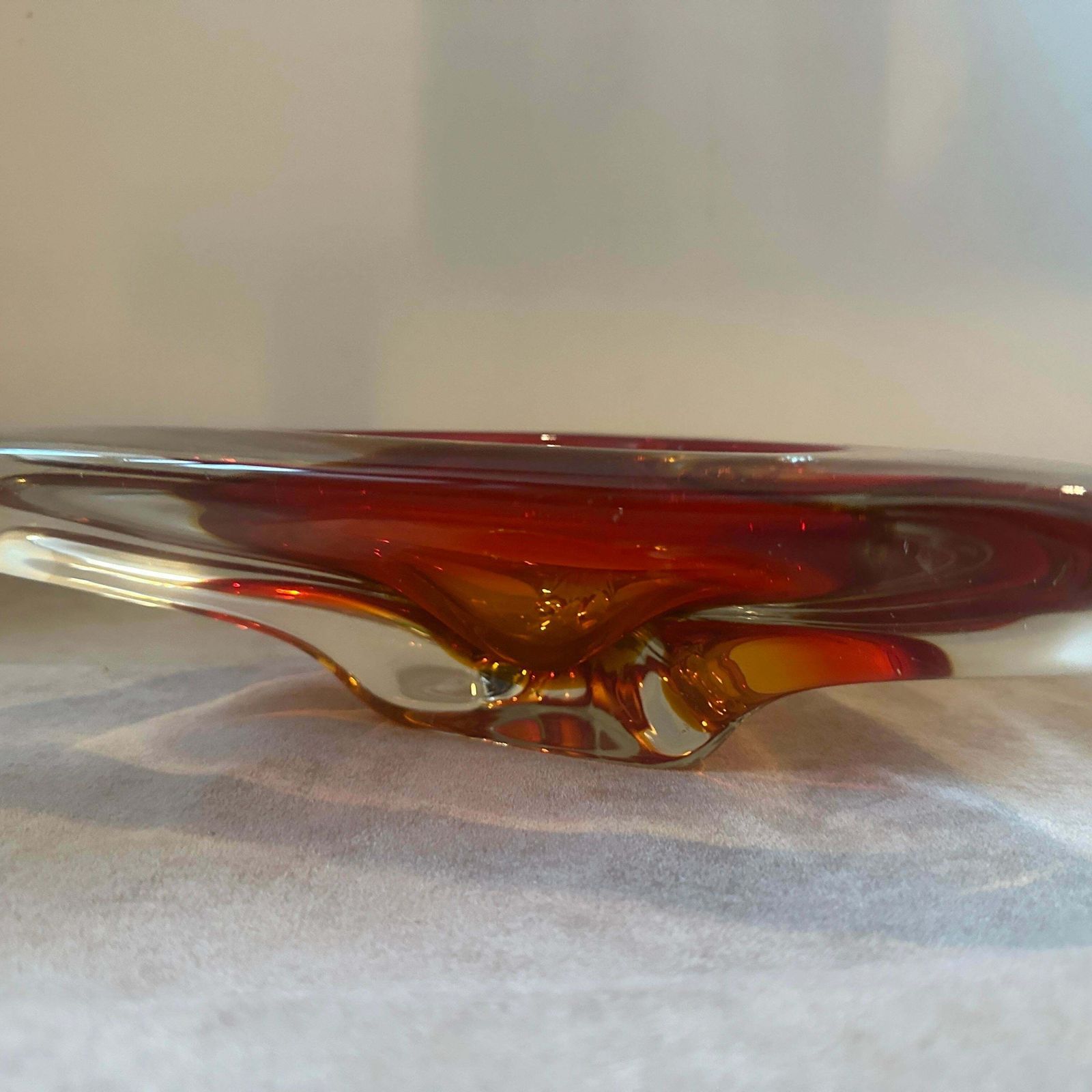 A 1960s Modernist Red Sommerso Murano Glass Large Triangular Ashtray By Seguso photo for sale