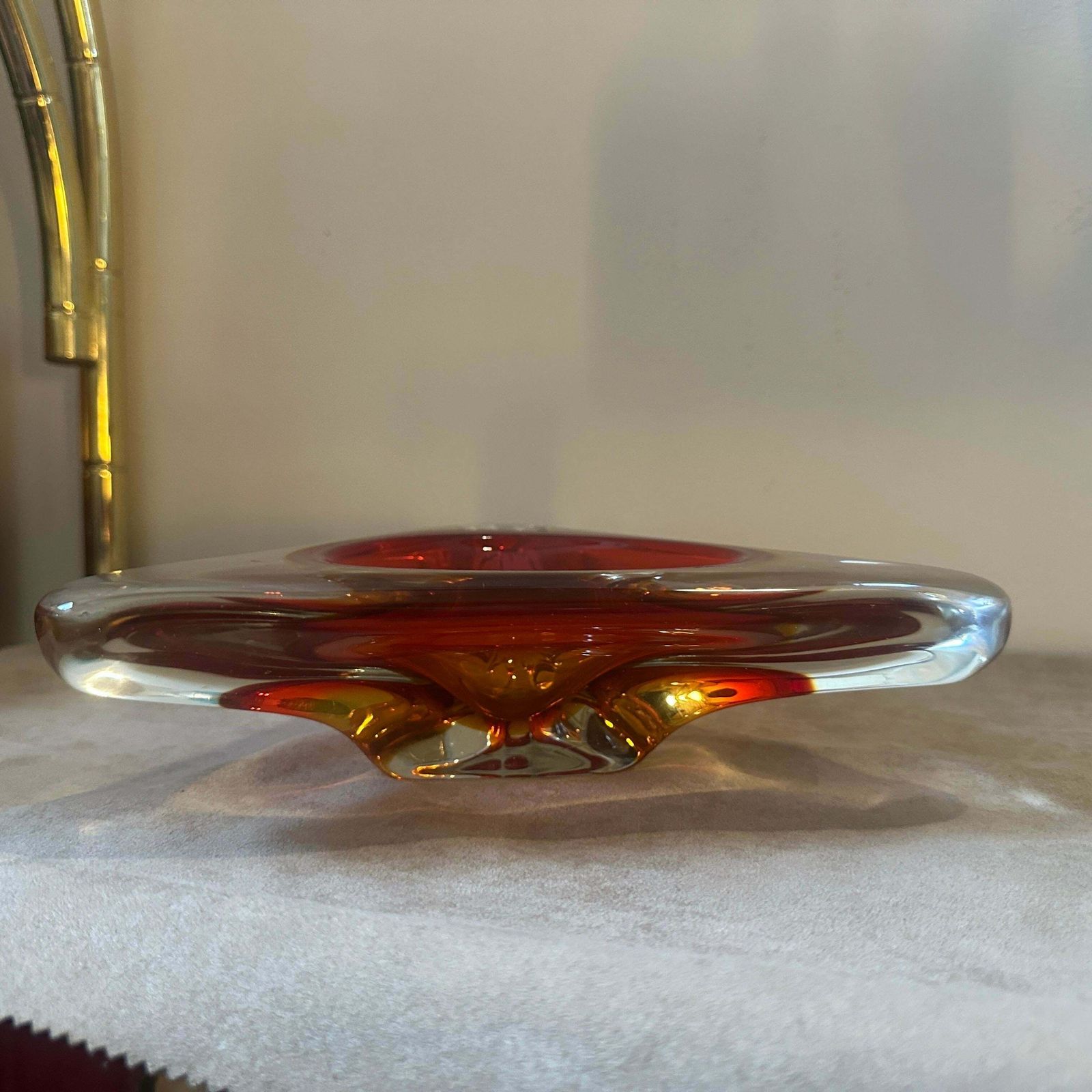 photo for sale A 1960s Modernist Red Sommerso Murano Glass Large Triangular Ashtray By Seguso