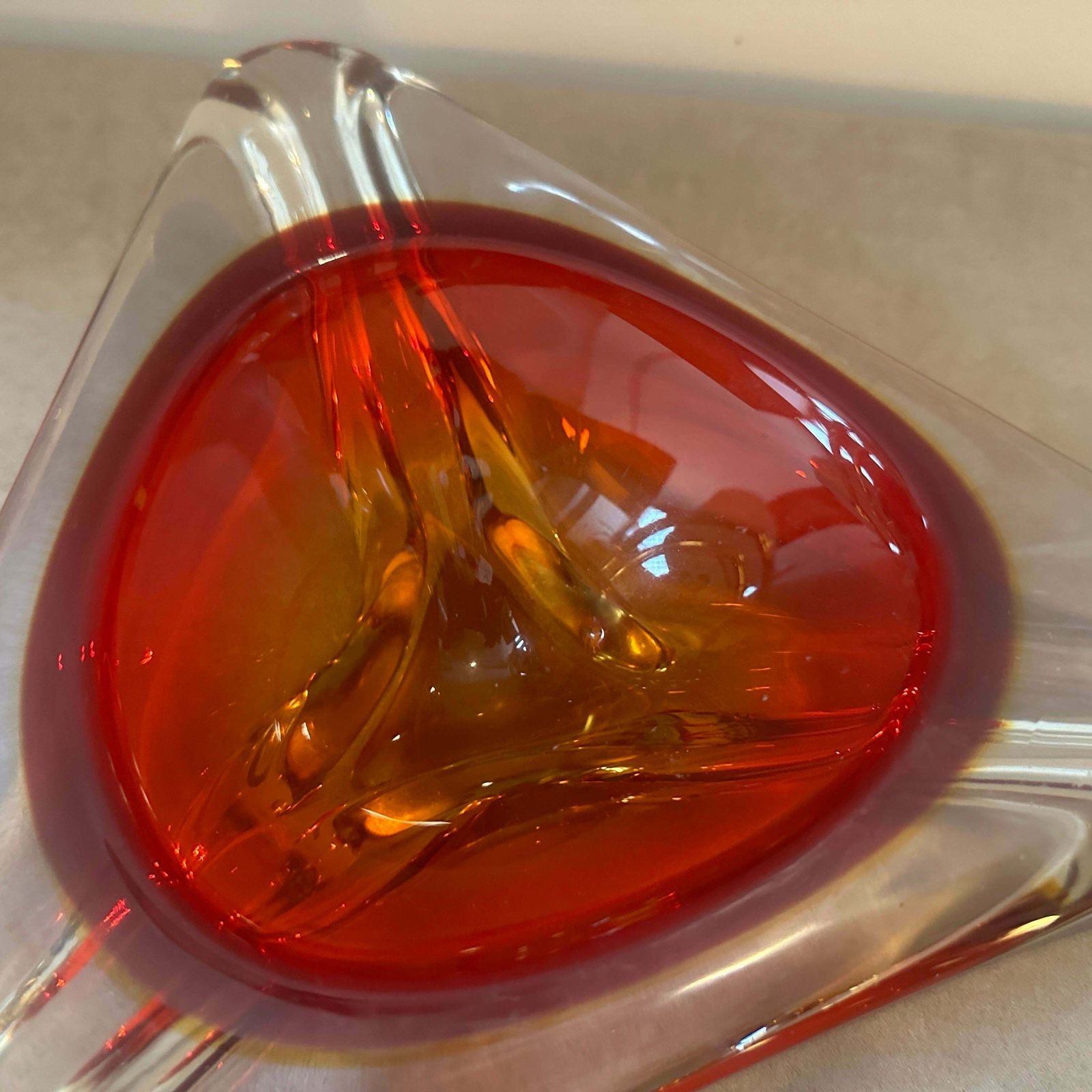 Home Decor A 1960s Modernist Red Sommerso Murano Glass Large Triangular Ashtray By Seguso photo