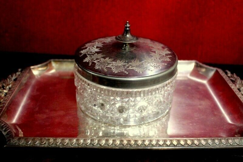Antique Silver Plated/Crystal Glass Bowl Candy Dish Serving Dish Dinnerware Etc photo for sale