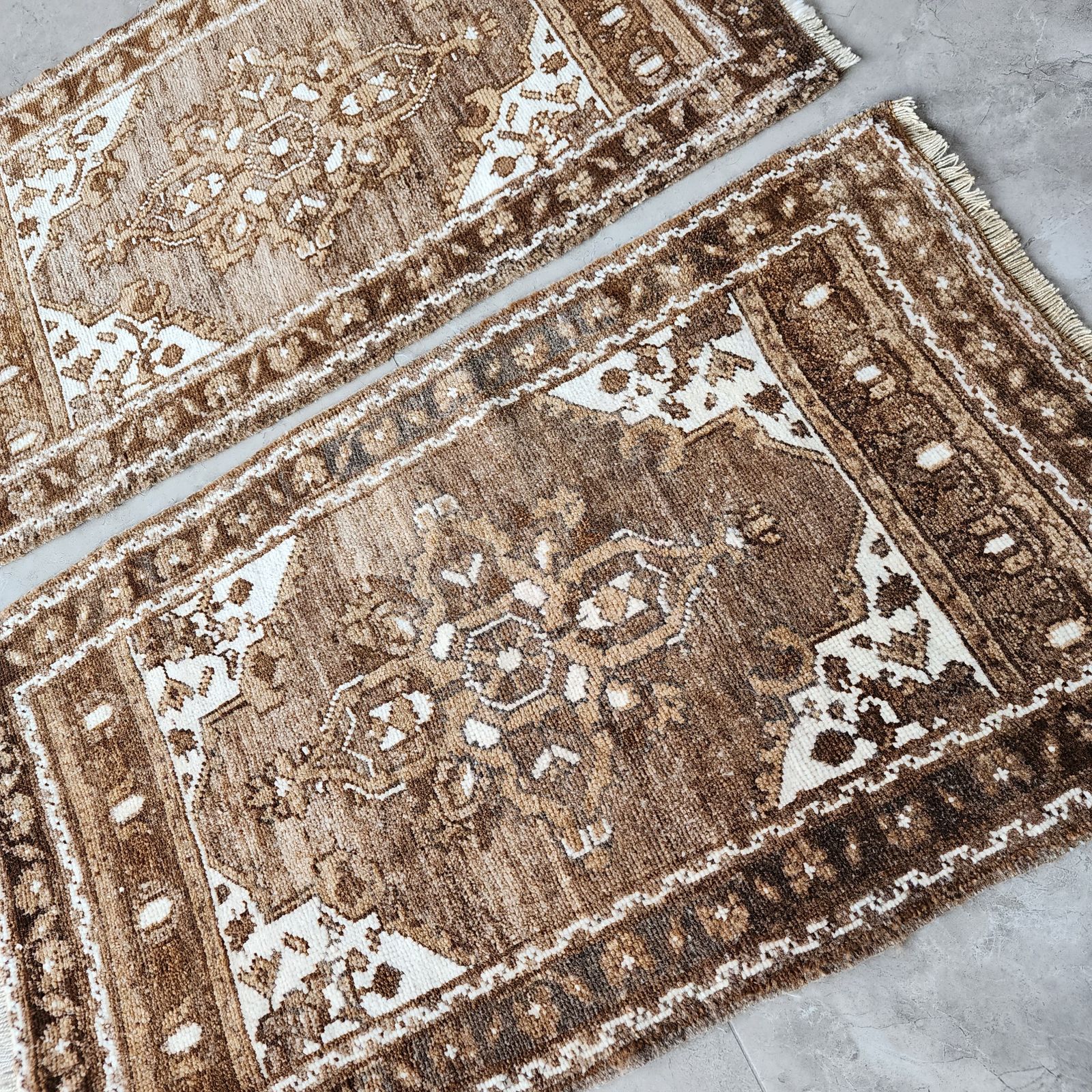 1960s Traditional Handwoven Oushak Wool Yastik Bath Mats   A Pair photo for sale