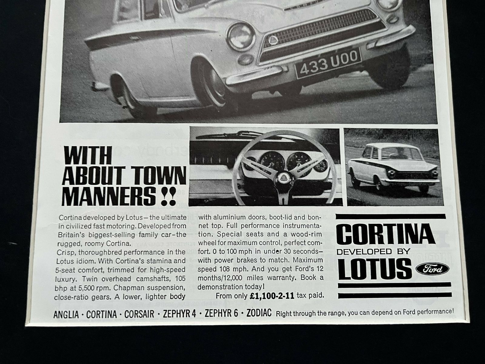 Vintage Advertising Print 1964 Vintage Lotus Cortina photo furniture