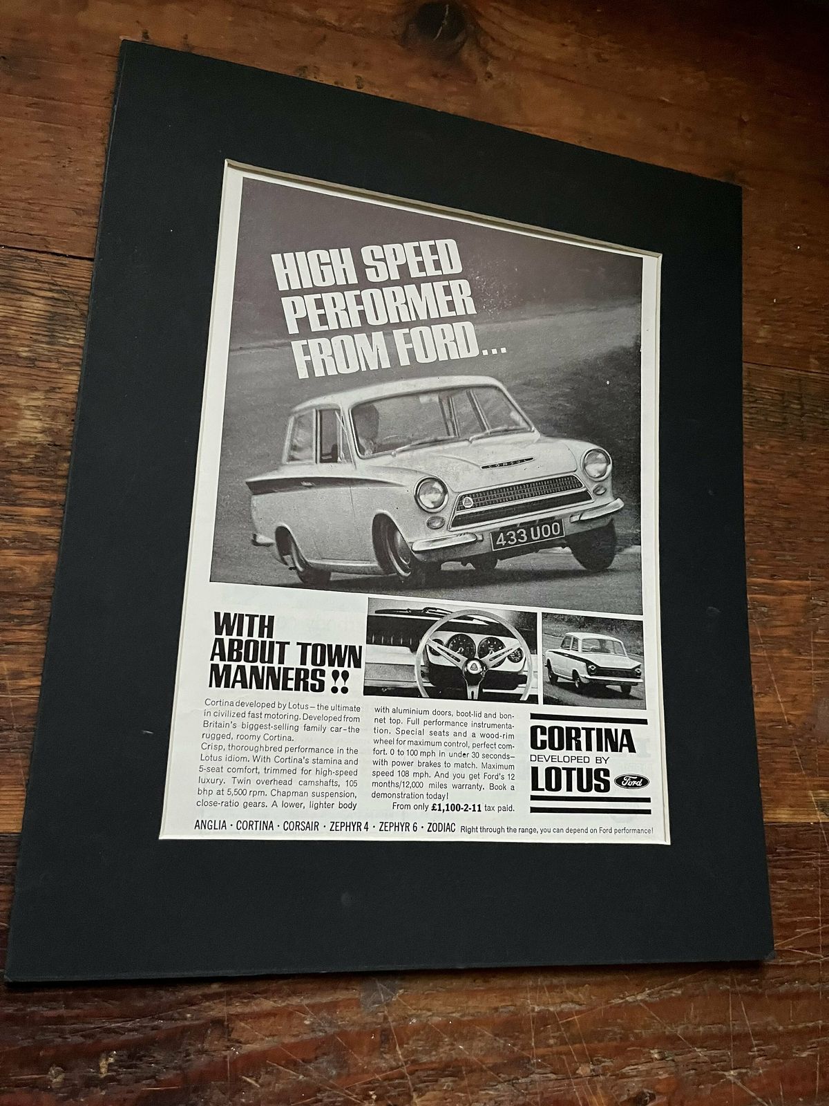 Vintage Advertising Print 1964 Vintage Lotus Cortina photo for sale