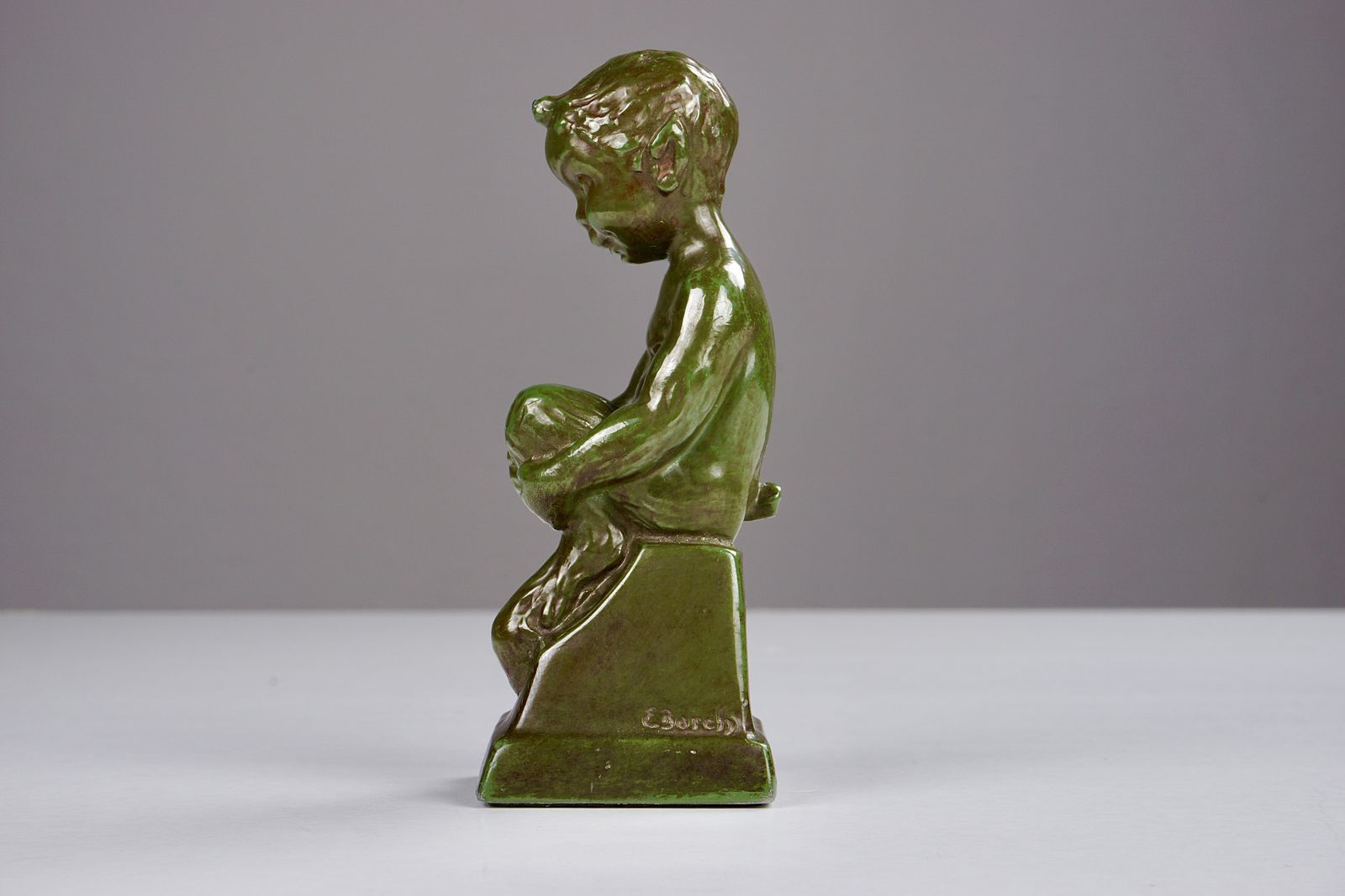 Sitting Faun By Elena Borch Made Of Disco Metal By Just Andersen A/S, 1940s photo for sale