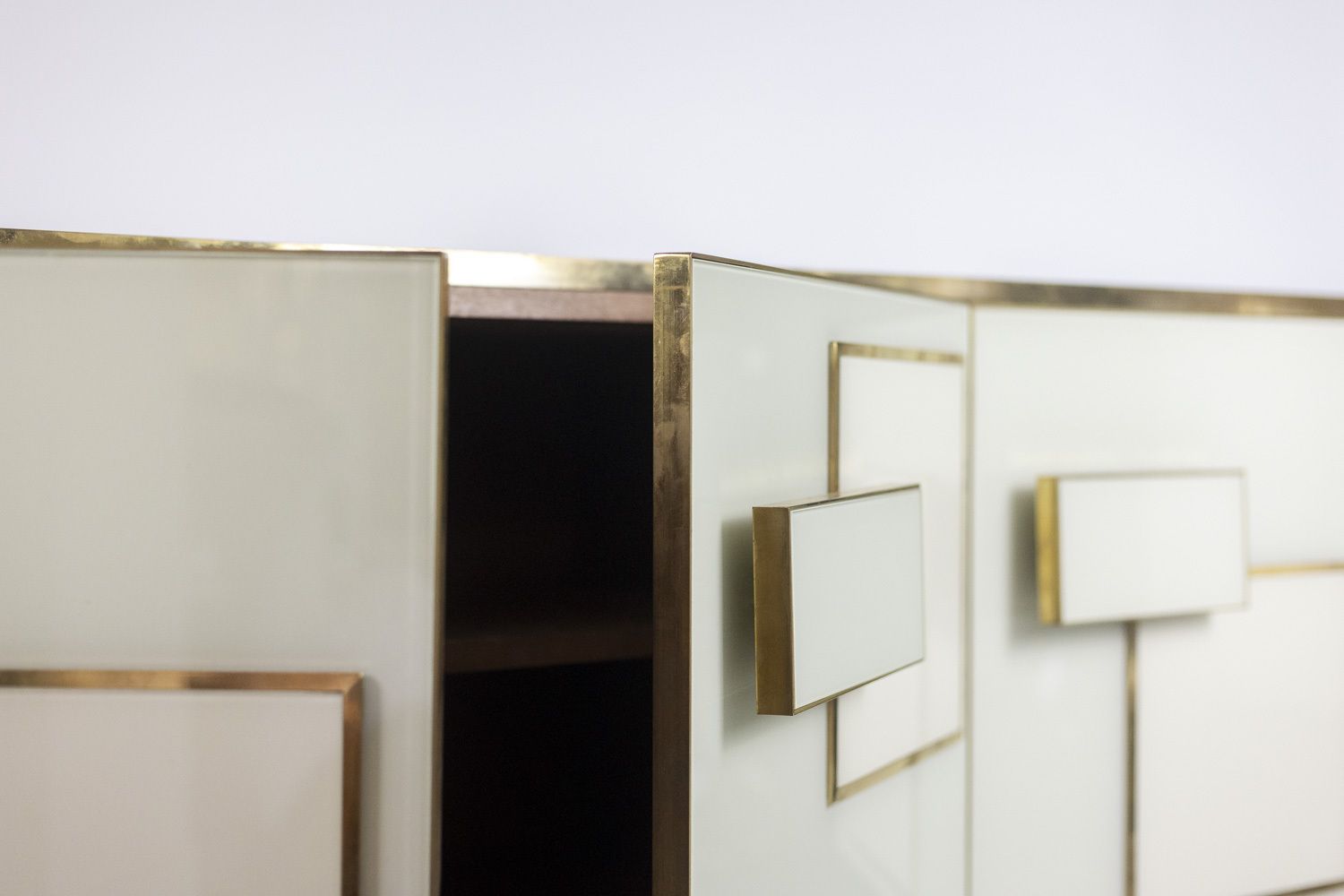 Geometric Sideboard In Glass And Gilded Brass. Contemporary Italian Work. photo for sale
