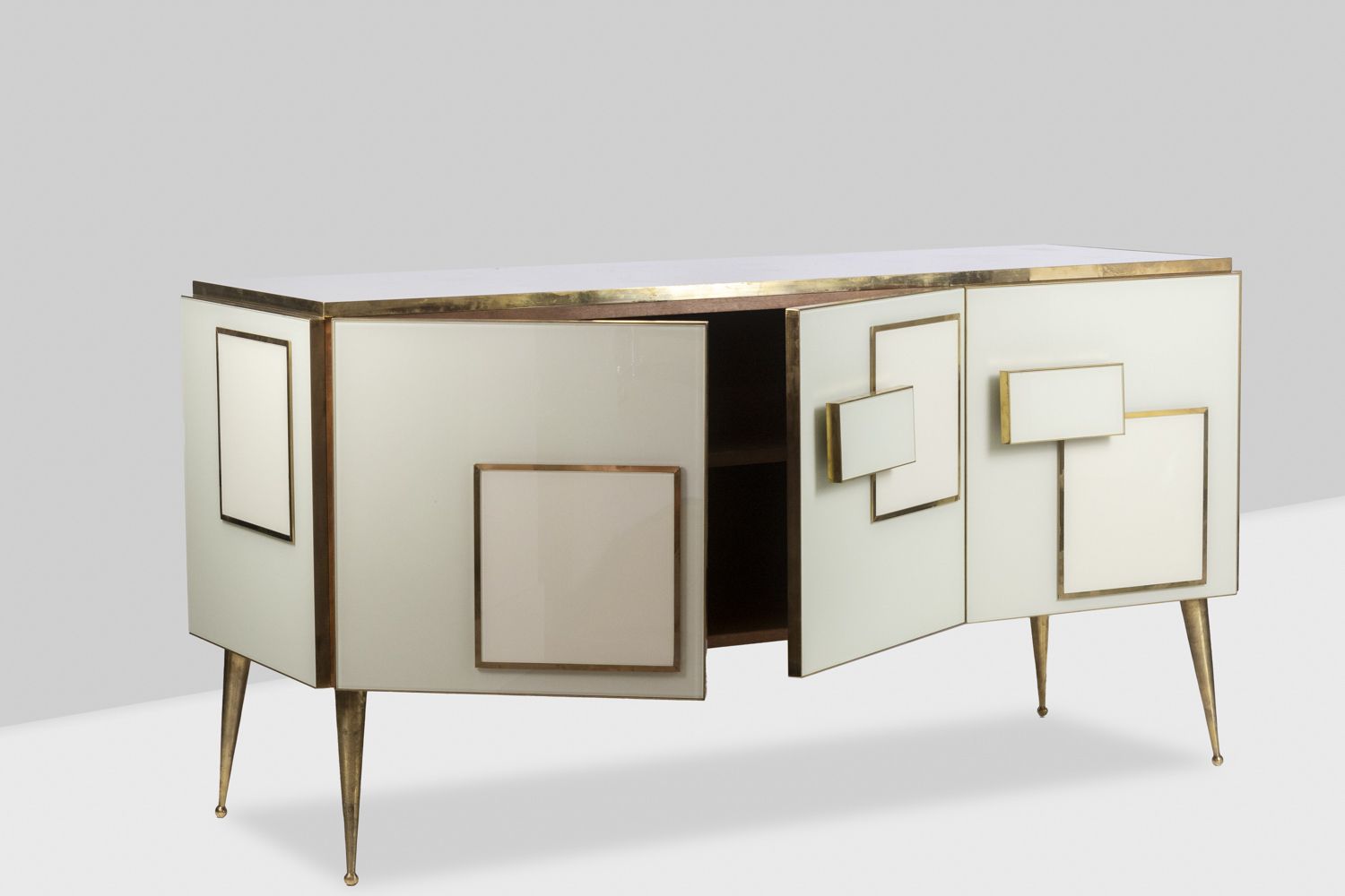 Geometric Sideboard In Glass And Gilded Brass. Contemporary Italian Work. photo Furniture