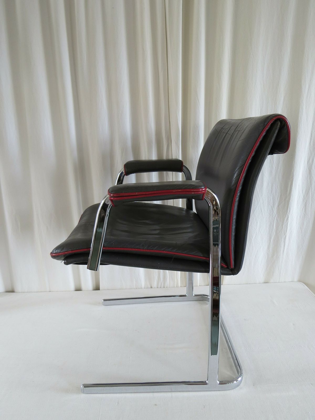 " Boss " Chairs.  A Pair Of Leather & Chrome Boardroom / Conference " Boss " Commercial Chairs C. 1960's photo furniture